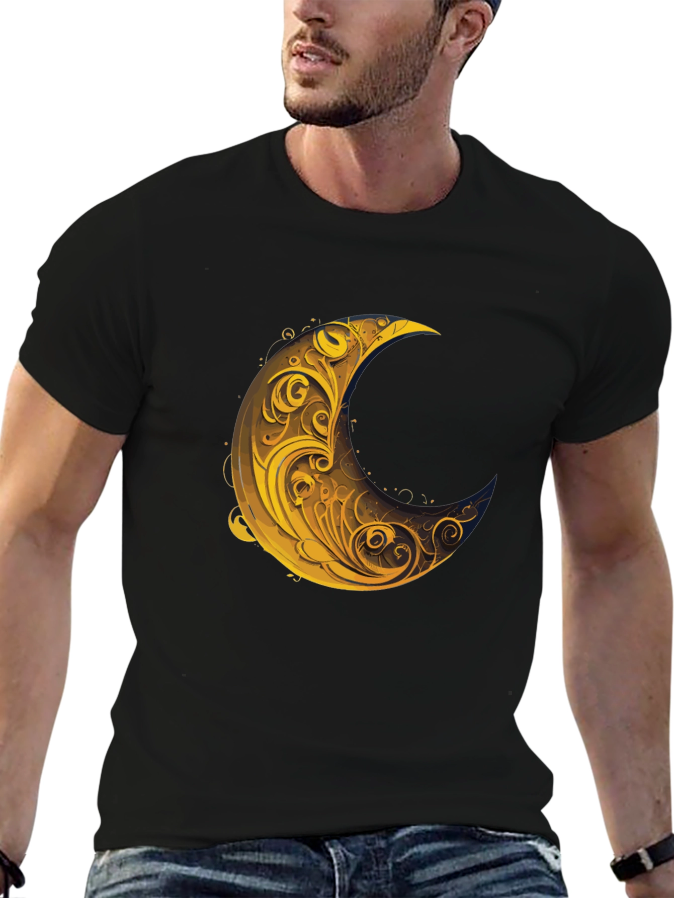 Crescent Moon Graphic Tee - Stylish Black T-Shirt