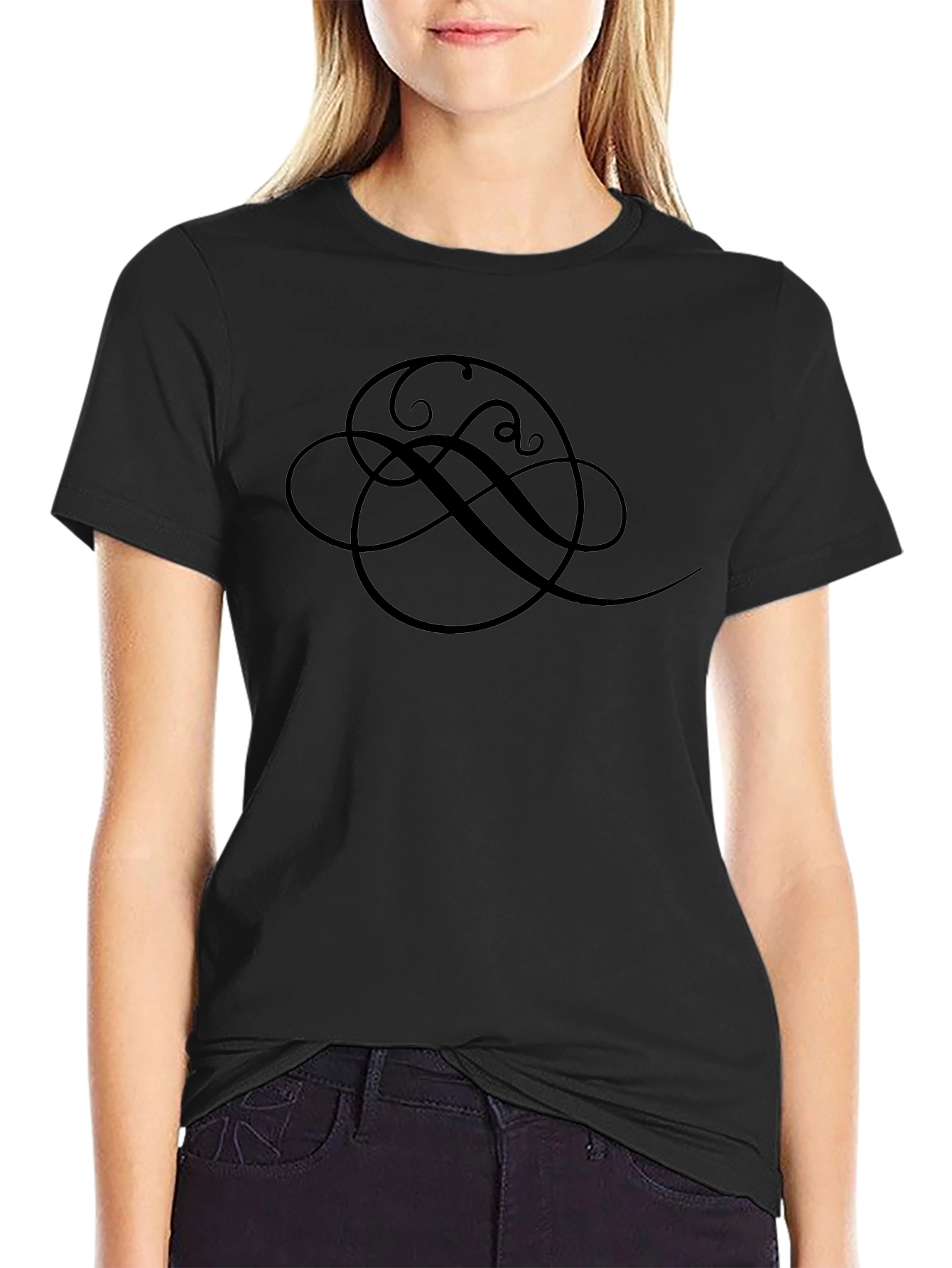 Elegant Swirl Graphic Black T-Shirt