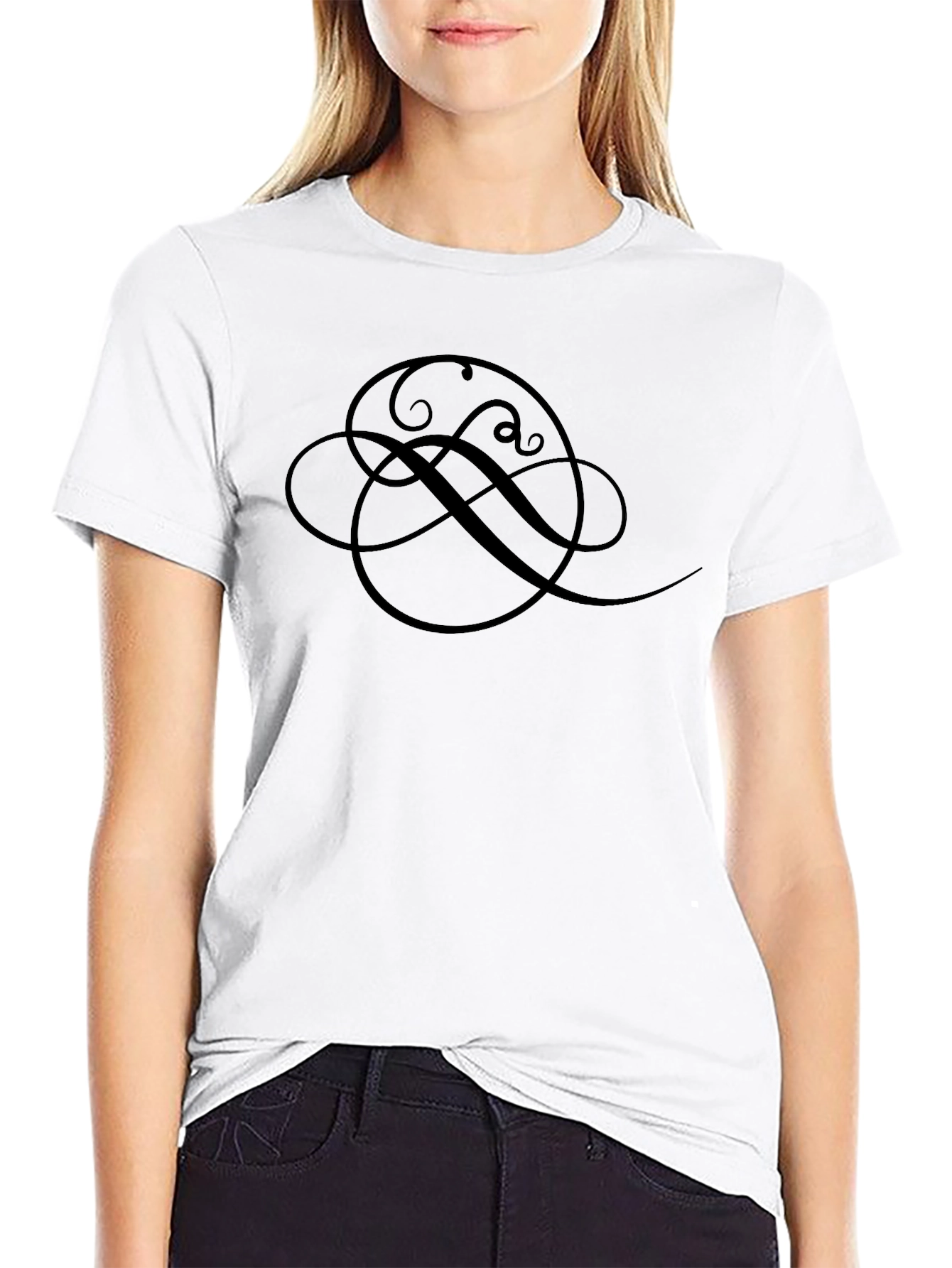 Elegant Swirl Graphic Black T-Shirt