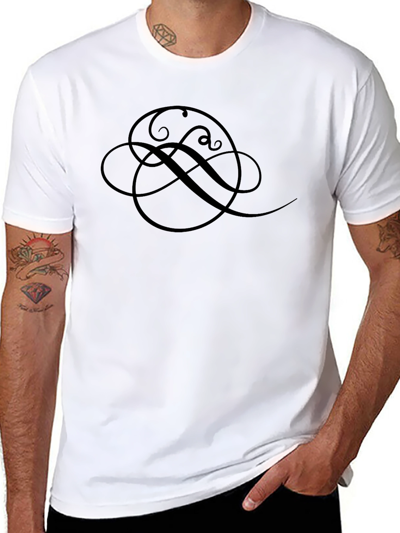 Elegant Swirl Graphic Black T-Shirt