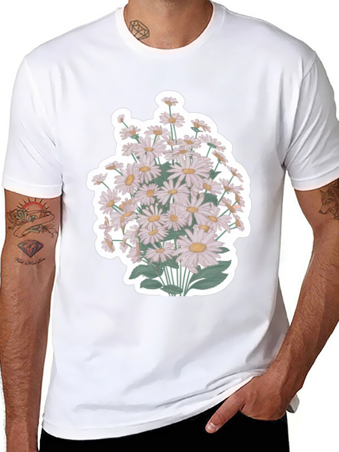 Daisy Flower Graphic T-Shirt - Mens Black Tee