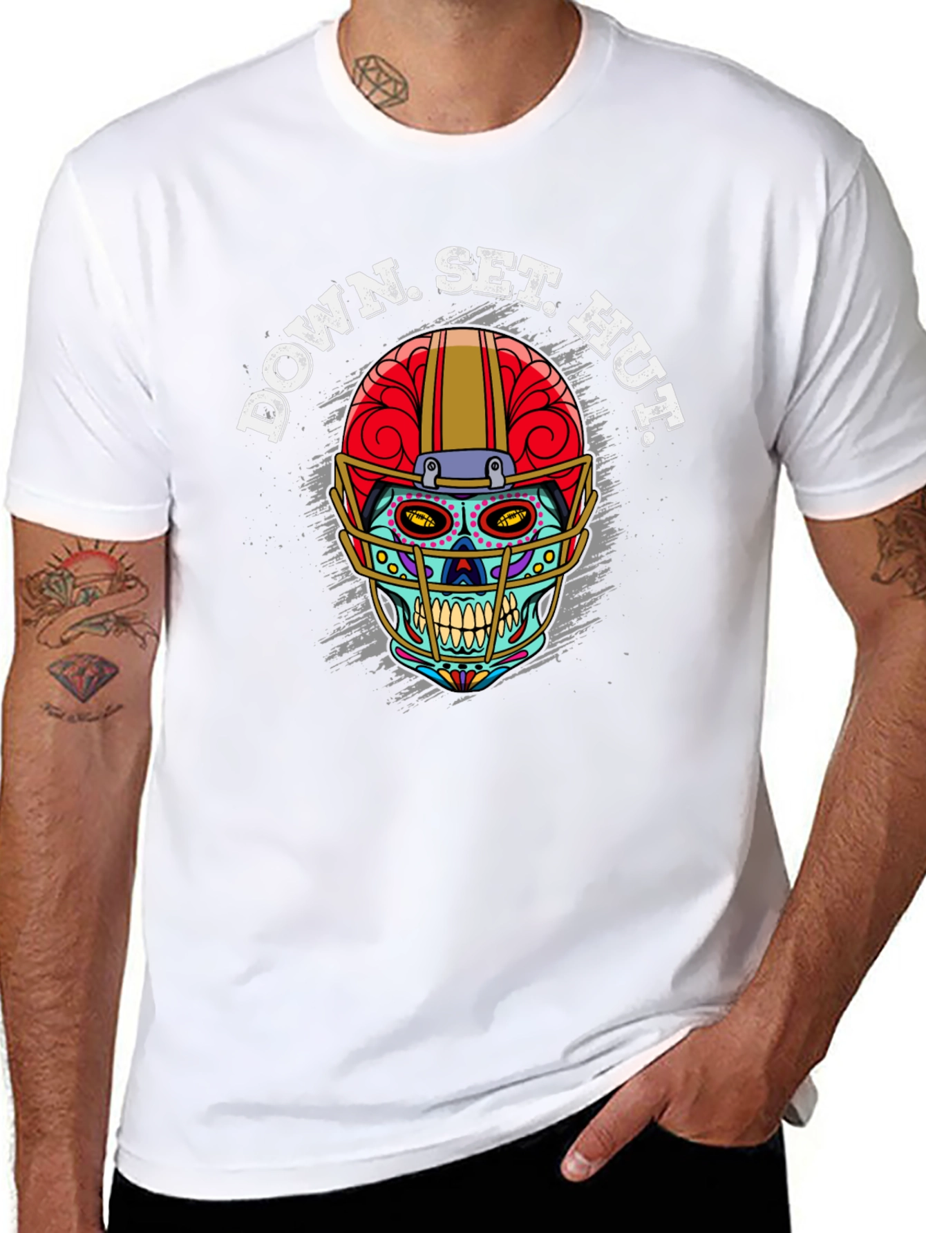Down Set Hut Football Skull T-Shirt