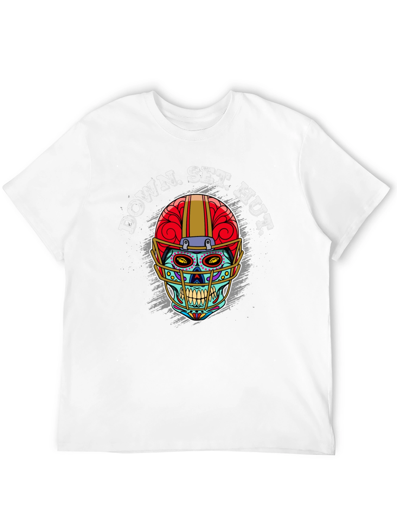 Down Set Hut Football Skull T-Shirt