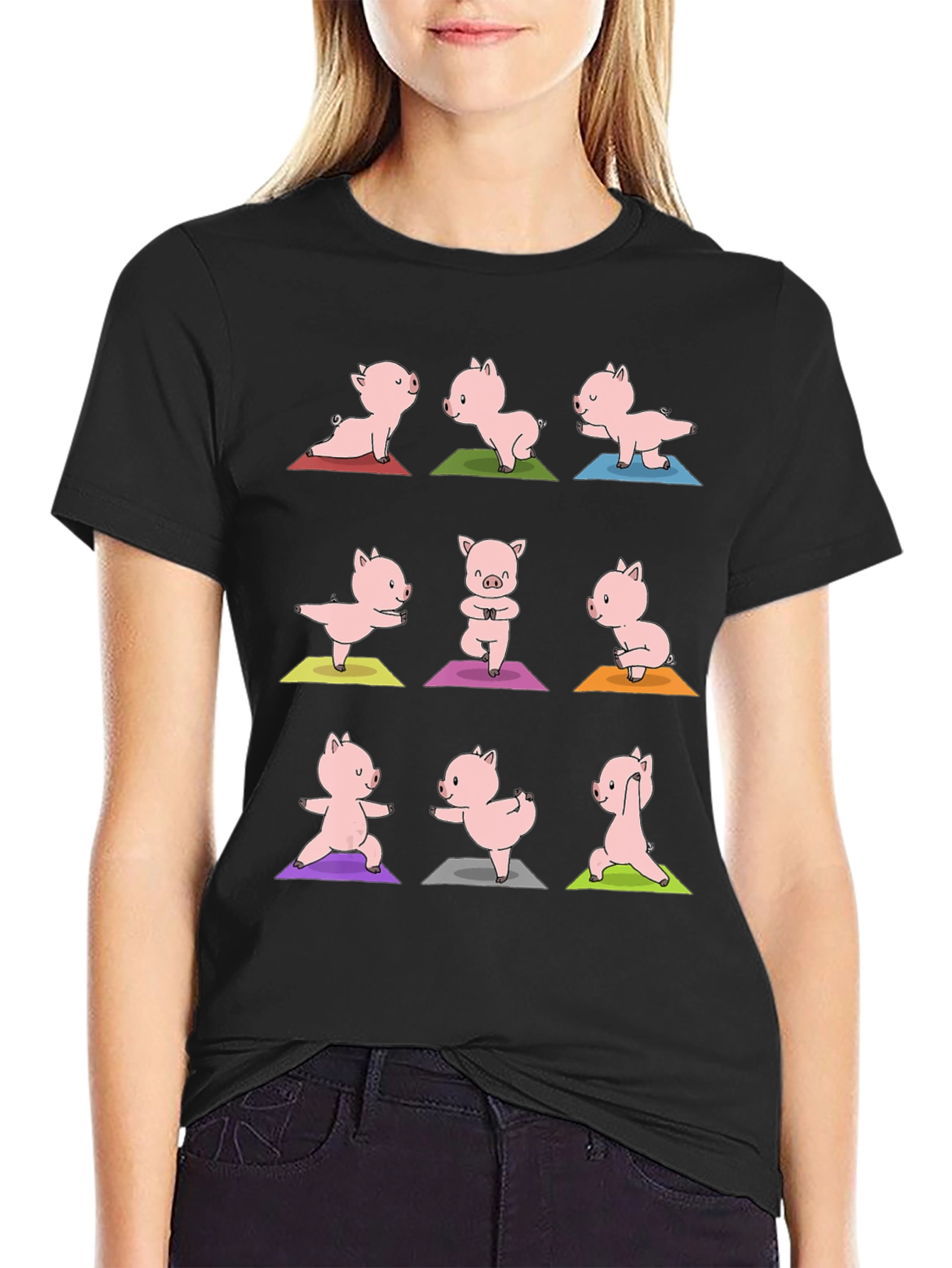 Yoga Pig T-Shirt - Black Cotton Graphic Tee
