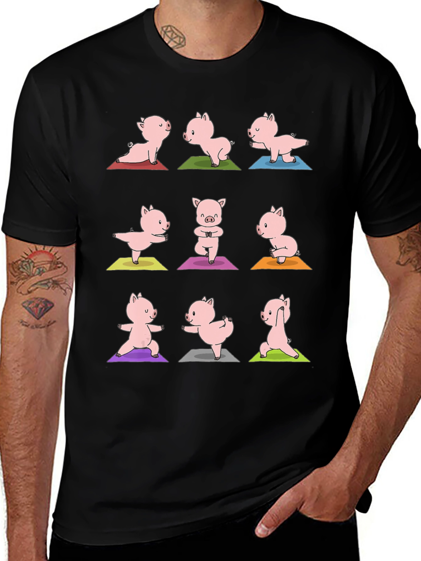 Yoga Pig T-Shirt - Black Cotton Graphic Tee