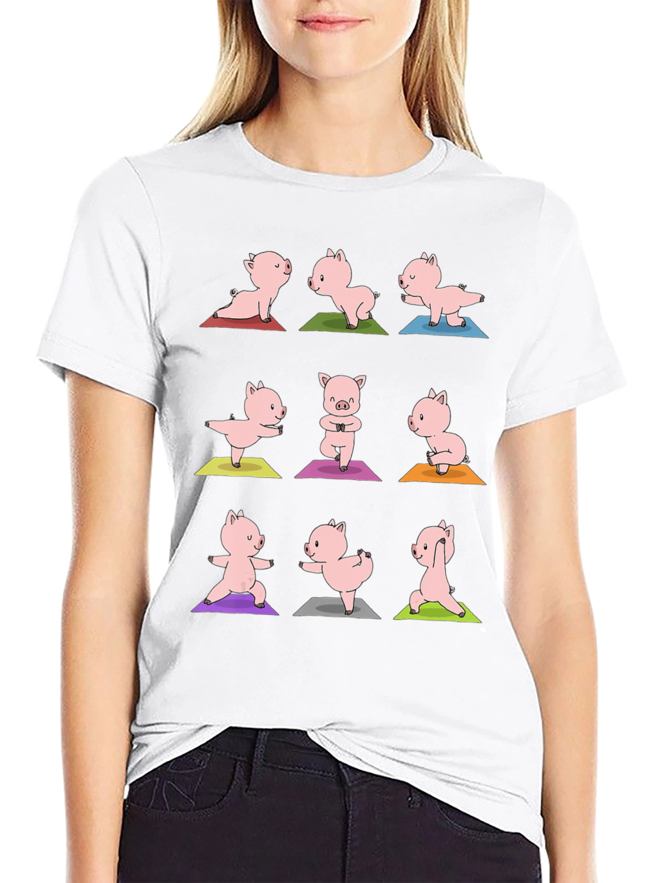 Yoga Pig T-Shirt - Black Cotton Graphic Tee