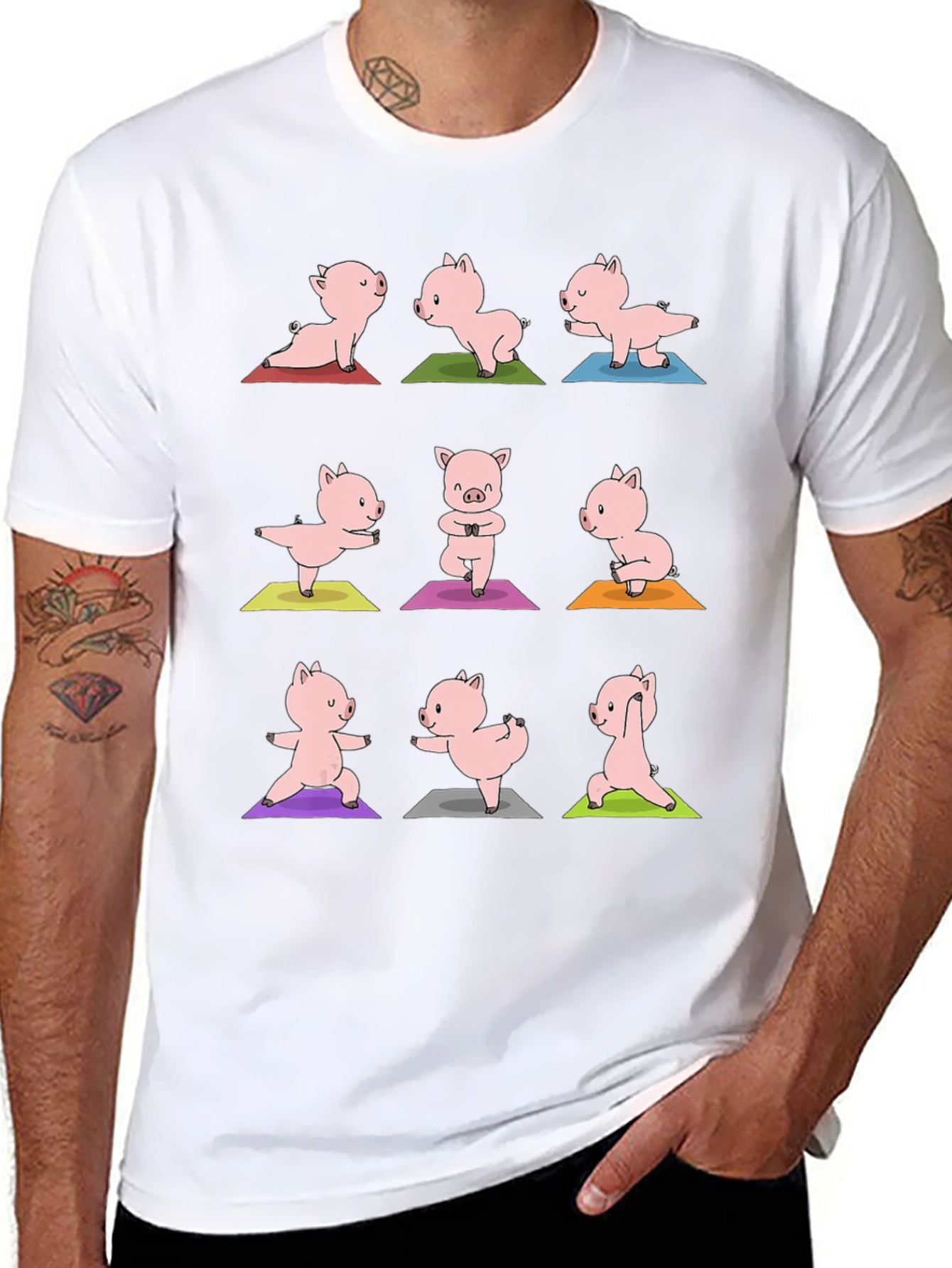 Yoga Pig T-Shirt - Black Cotton Graphic Tee