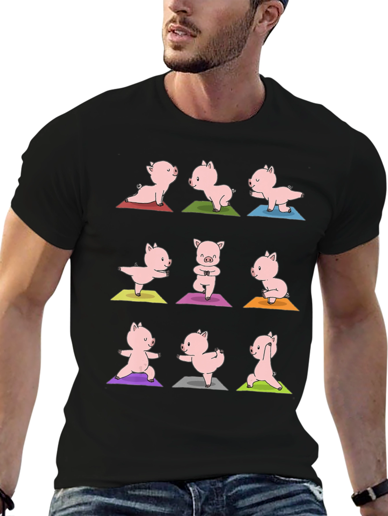 Yoga Pig T-Shirt - Black Cotton Graphic Tee