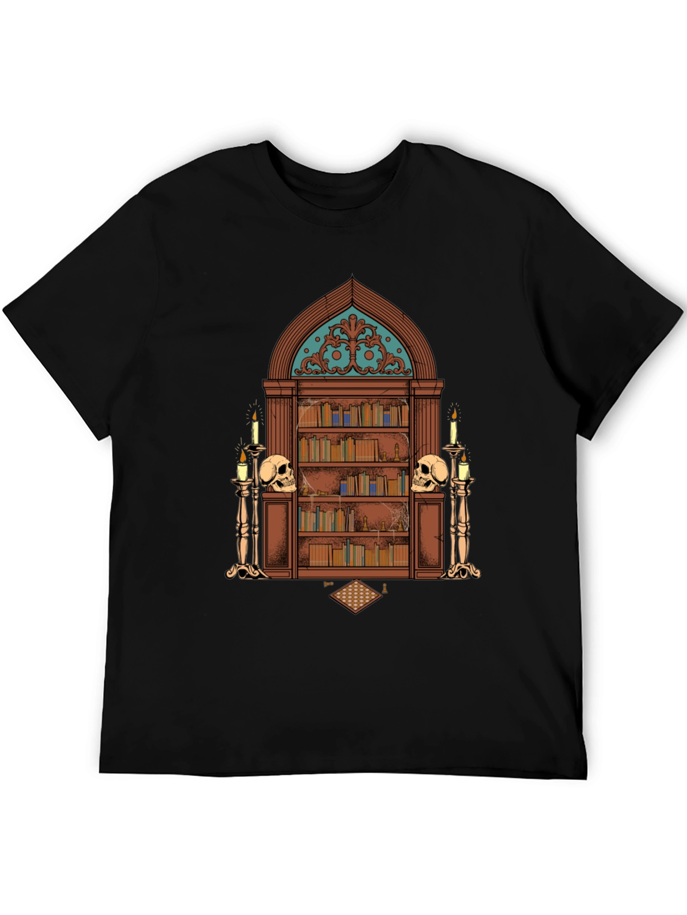 Gothic Library Graphic Tee - Black Novelty T-Shirt