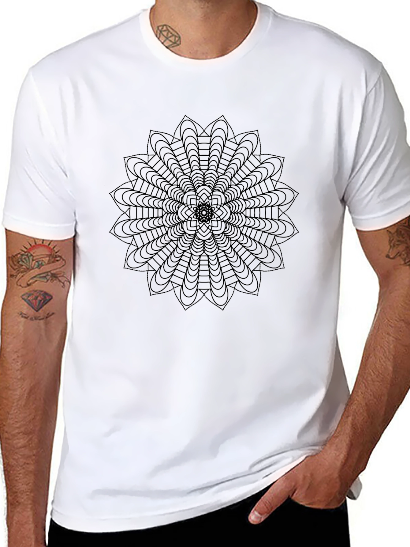 Black Geometric Mandala Graphic Tee for Men