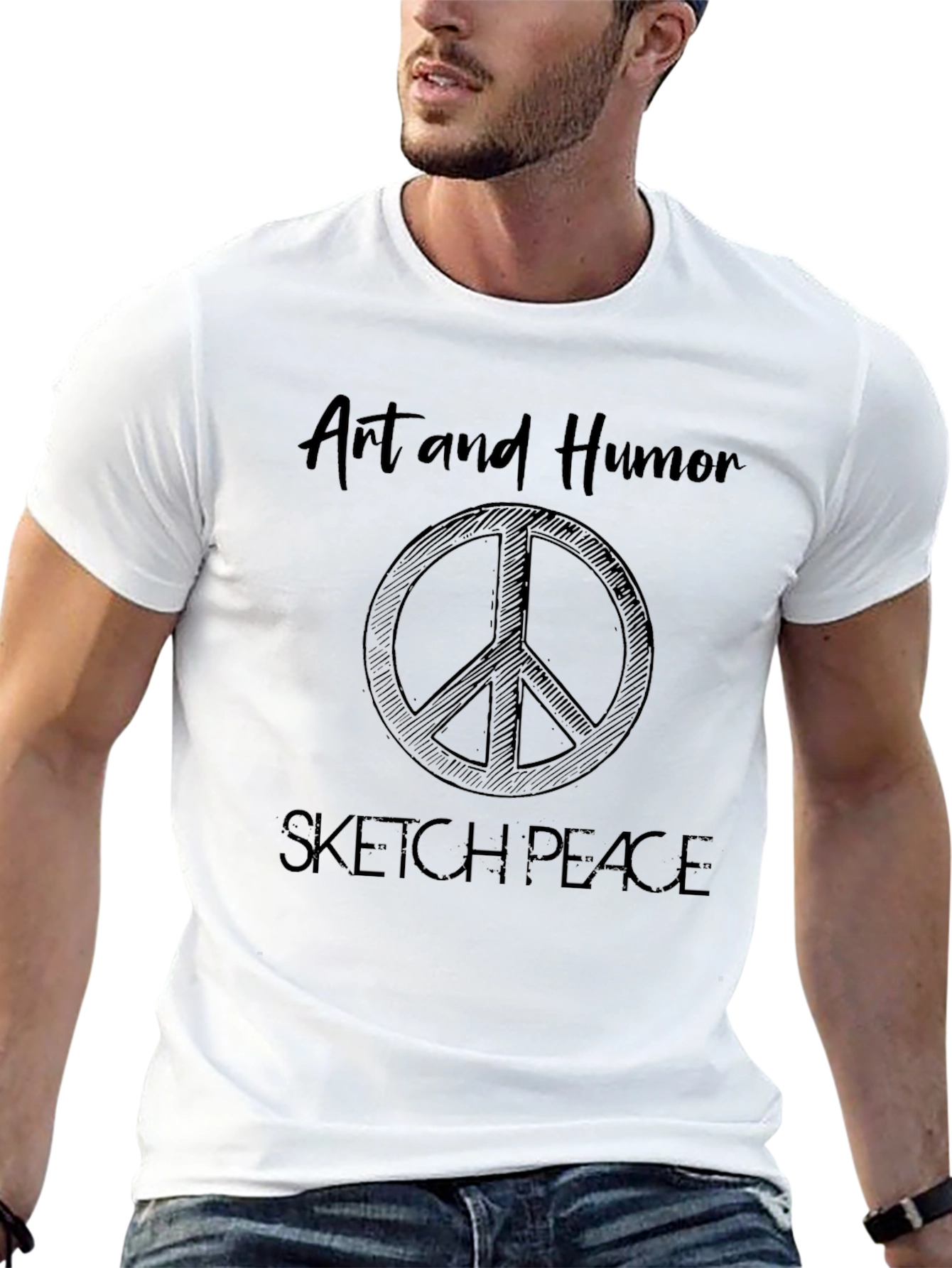Art & Humor Peace Sign Sketch Black T-Shirt