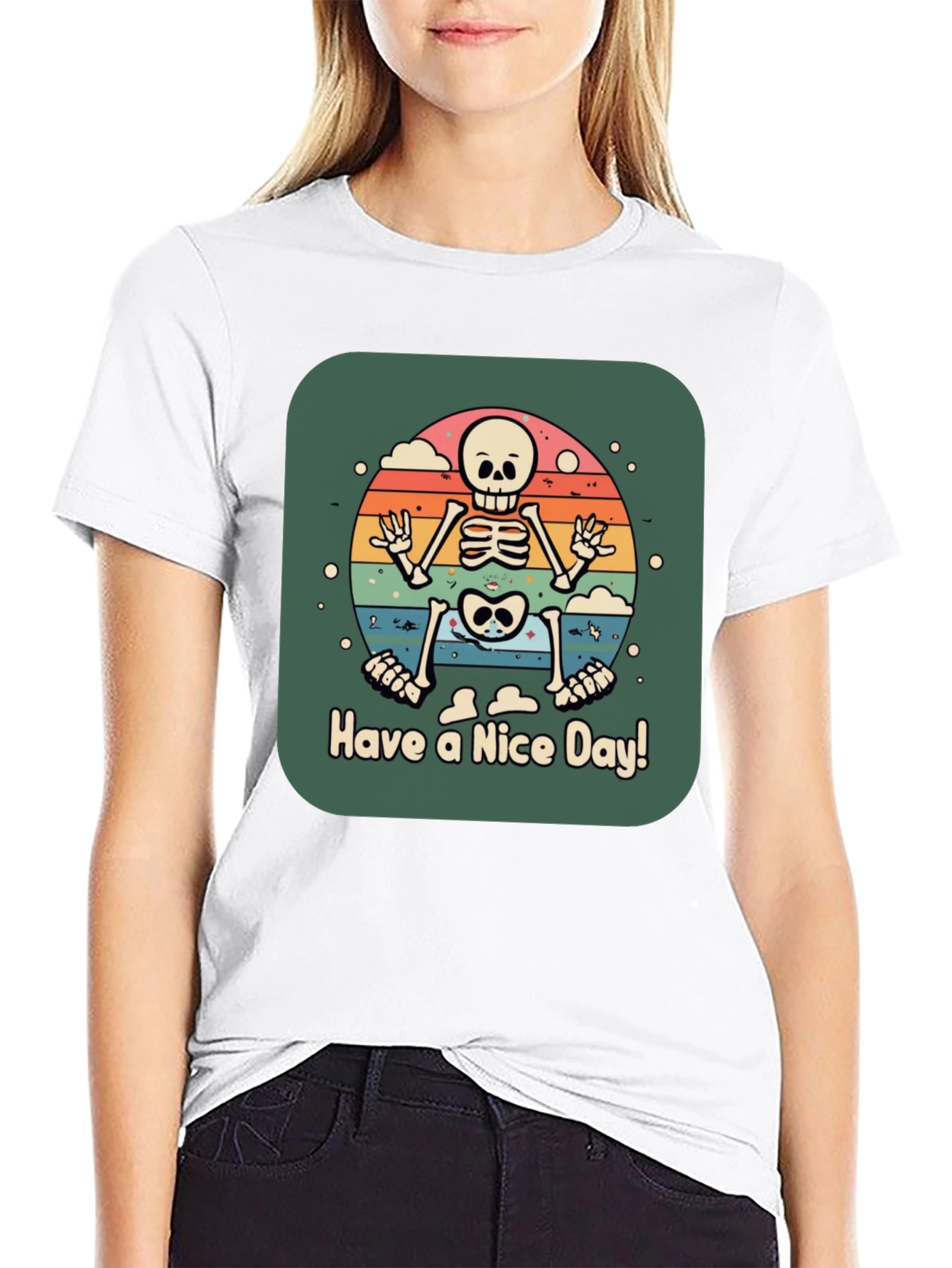 Retro Skeleton Graphic Tee - Have a Nice Day!