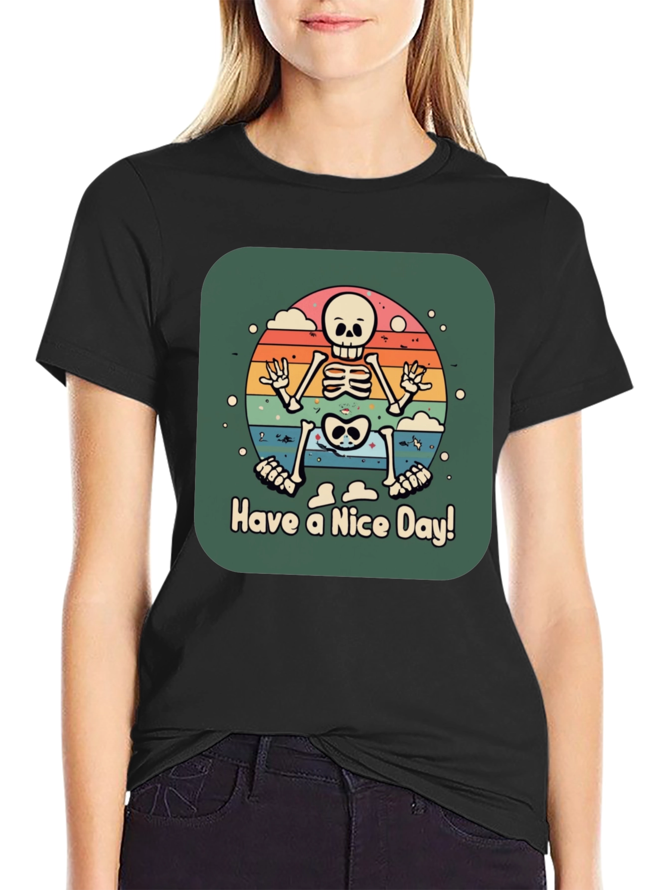 Retro Skeleton Graphic Tee - Have a Nice Day!