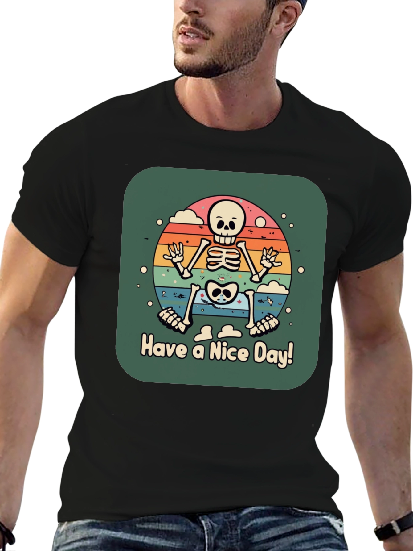 Retro Skeleton Graphic Tee - Have a Nice Day!