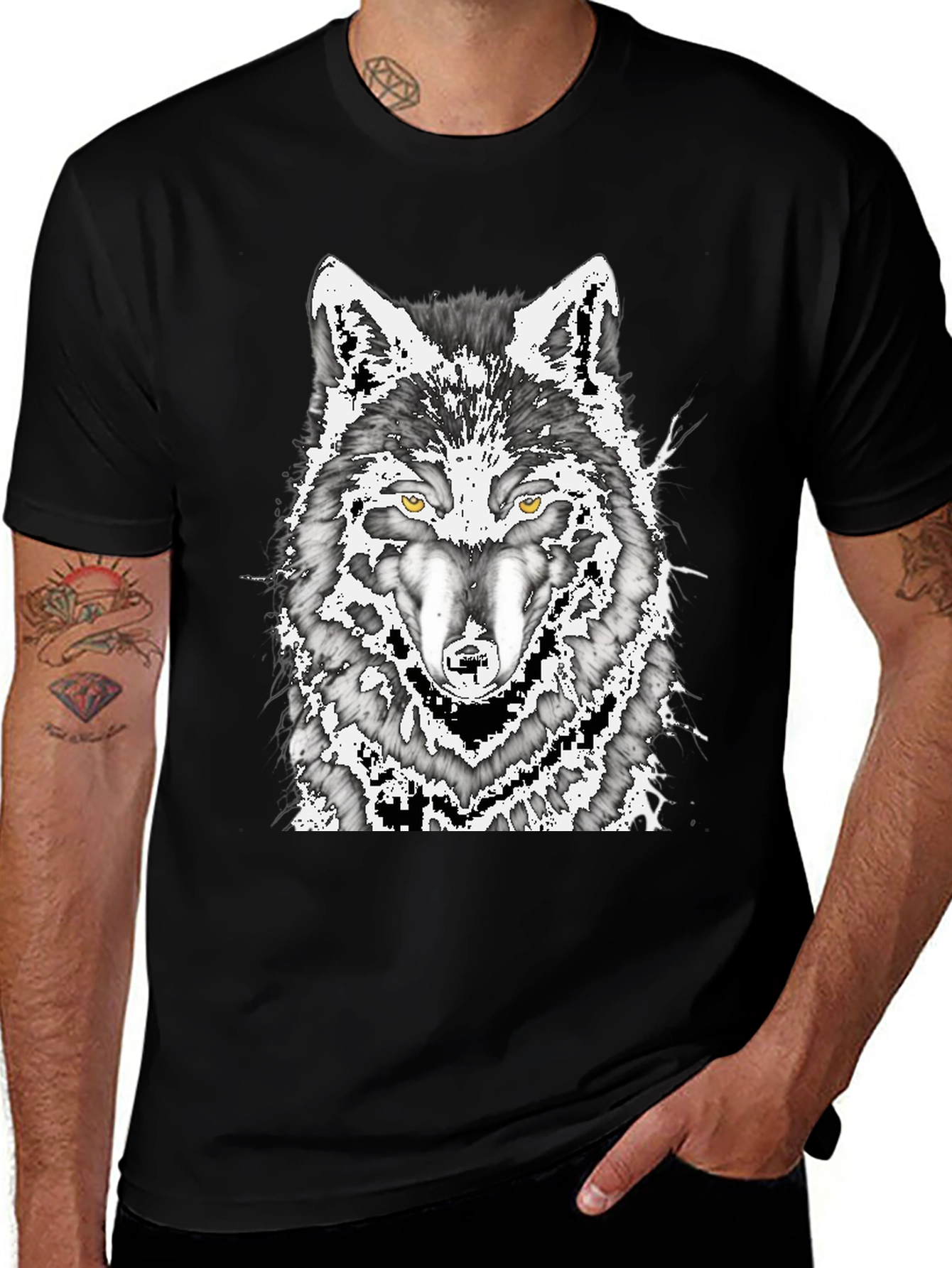 Wolf Graphic Print Mens Black T-Shirt