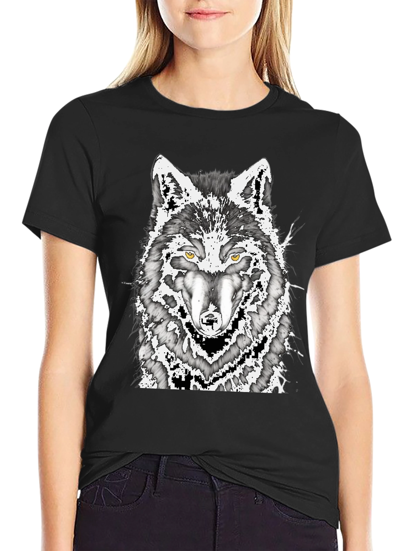 Wolf Graphic Print Mens Black T-Shirt