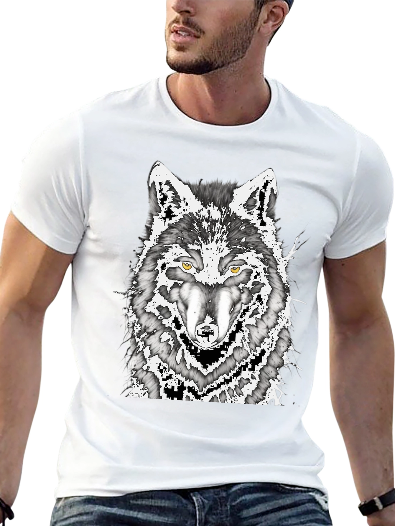 Wolf Graphic Print Mens Black T-Shirt