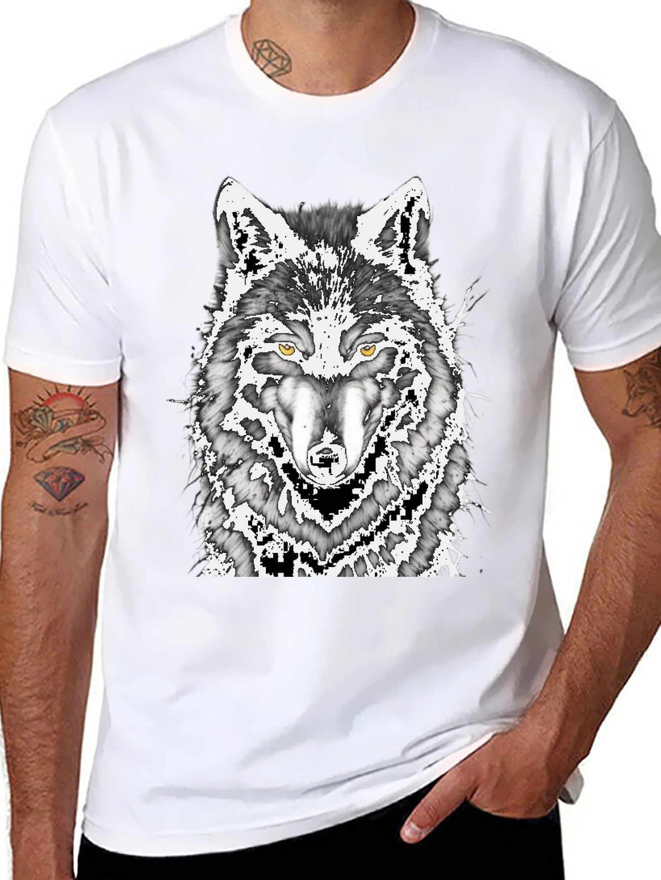 Wolf Graphic Print Mens Black T-Shirt