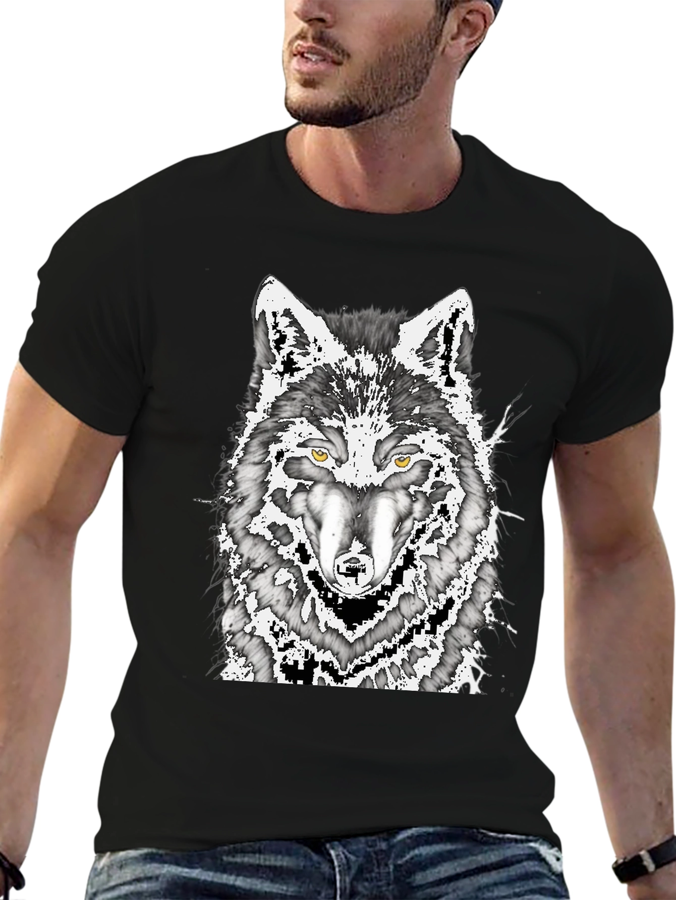 Wolf Graphic Print Mens Black T-Shirt