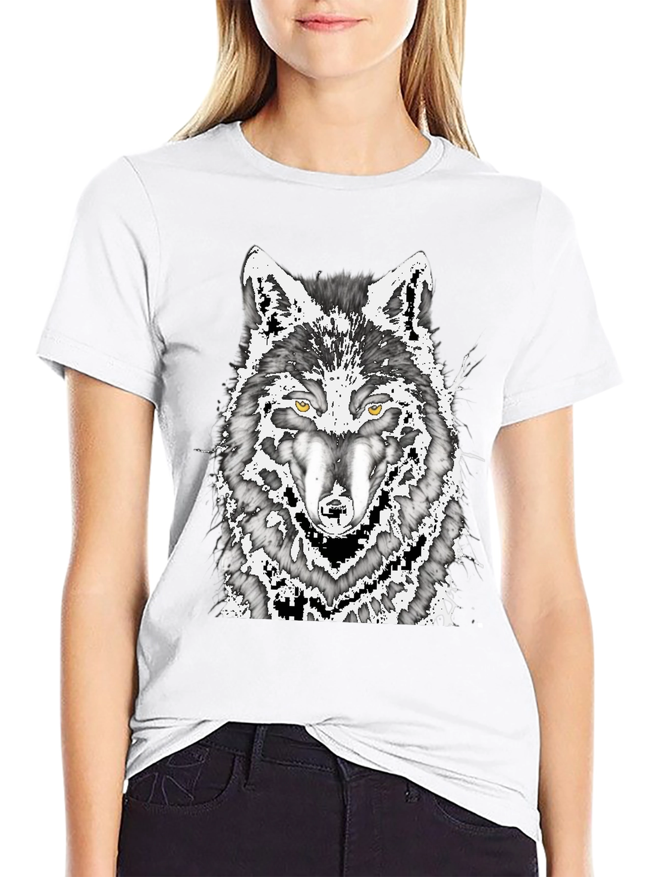 Wolf Graphic Print Mens Black T-Shirt