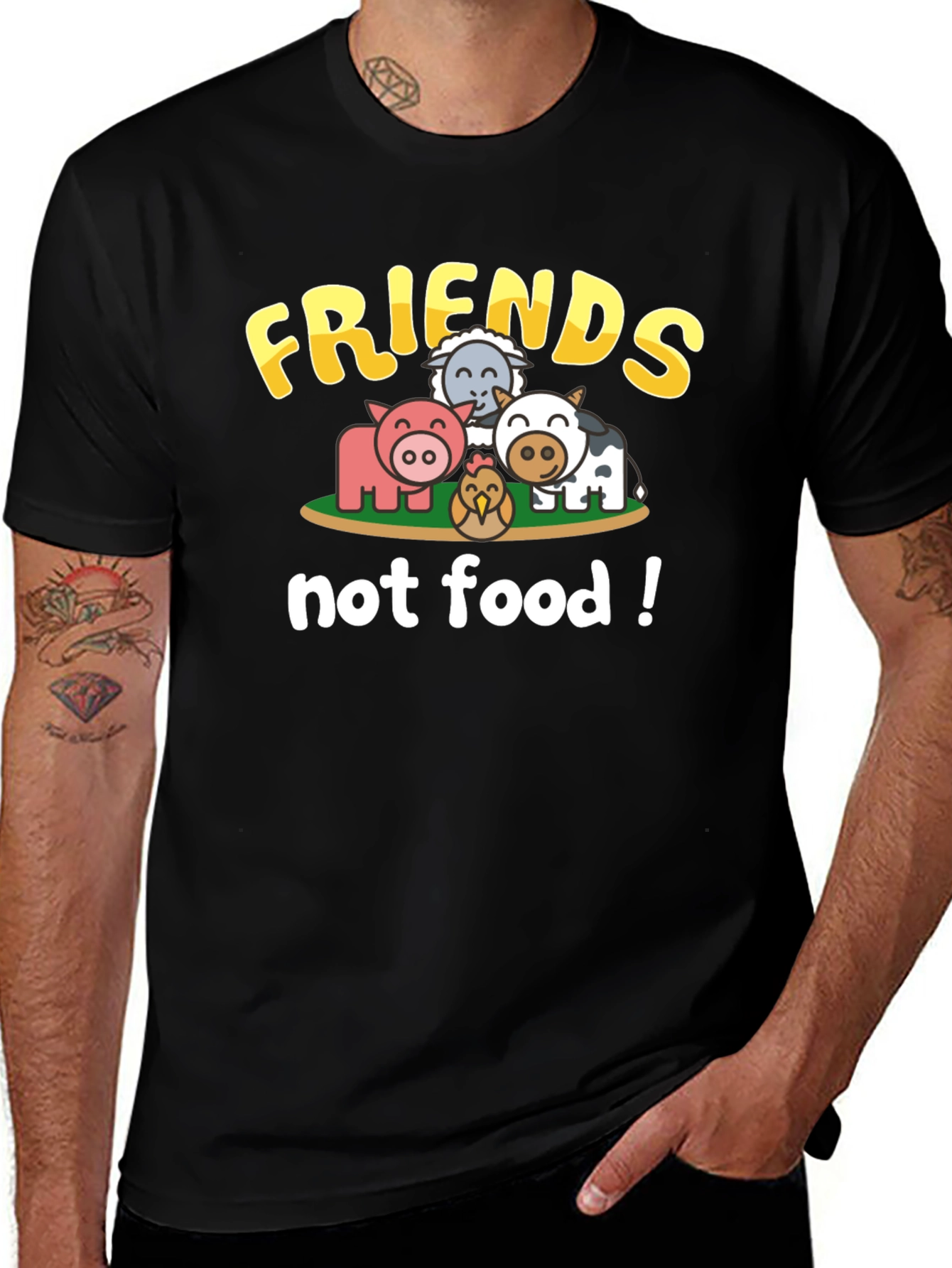 Vegan Friends Not Food Black T-Shirt