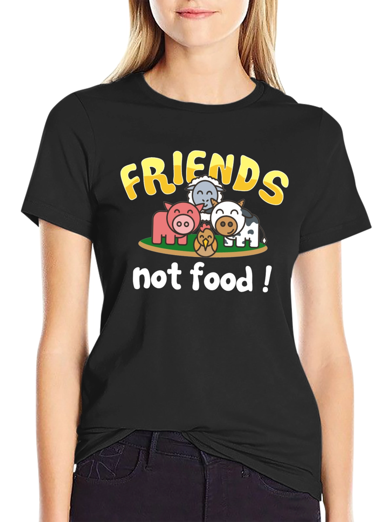 Vegan Friends Not Food Black T-Shirt