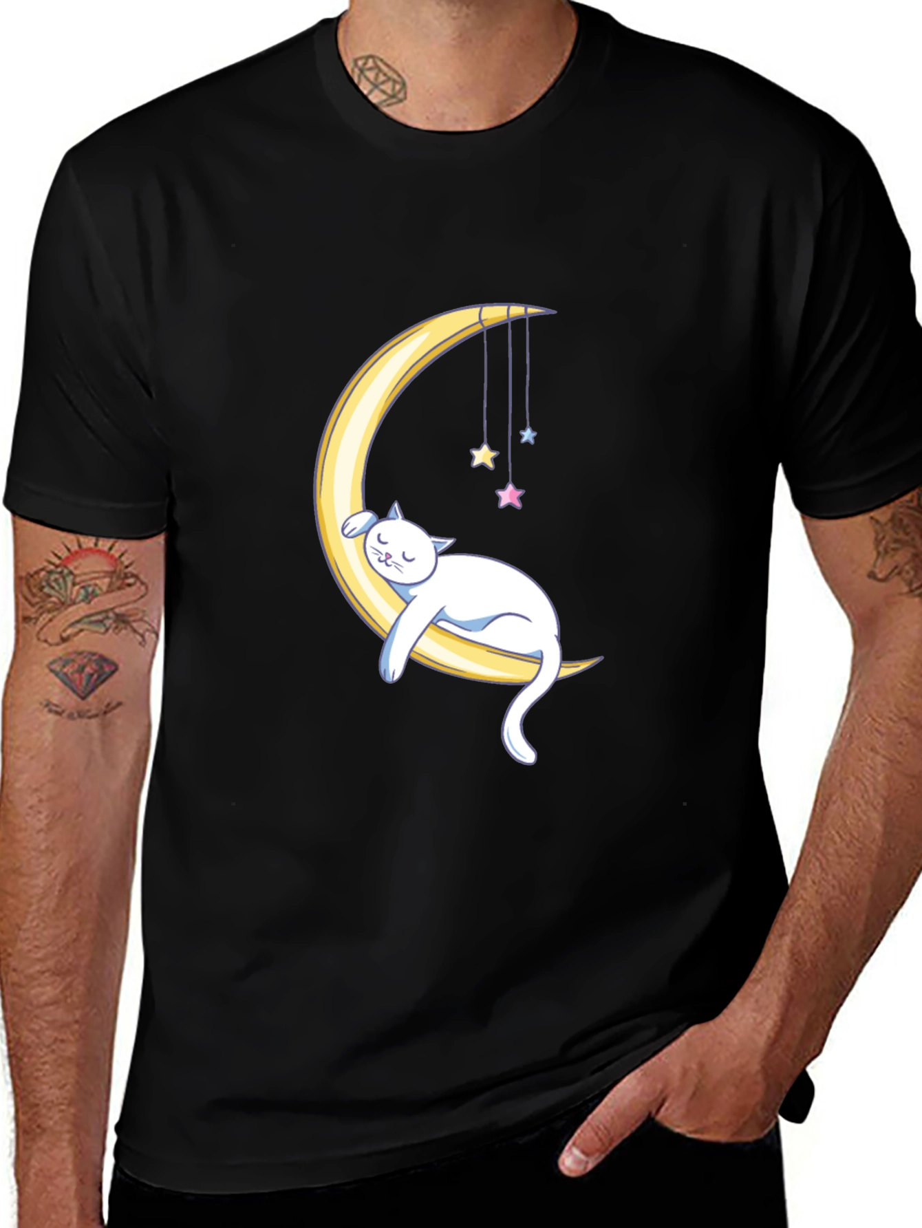 Cute Cat Moon Graphic T-Shirt