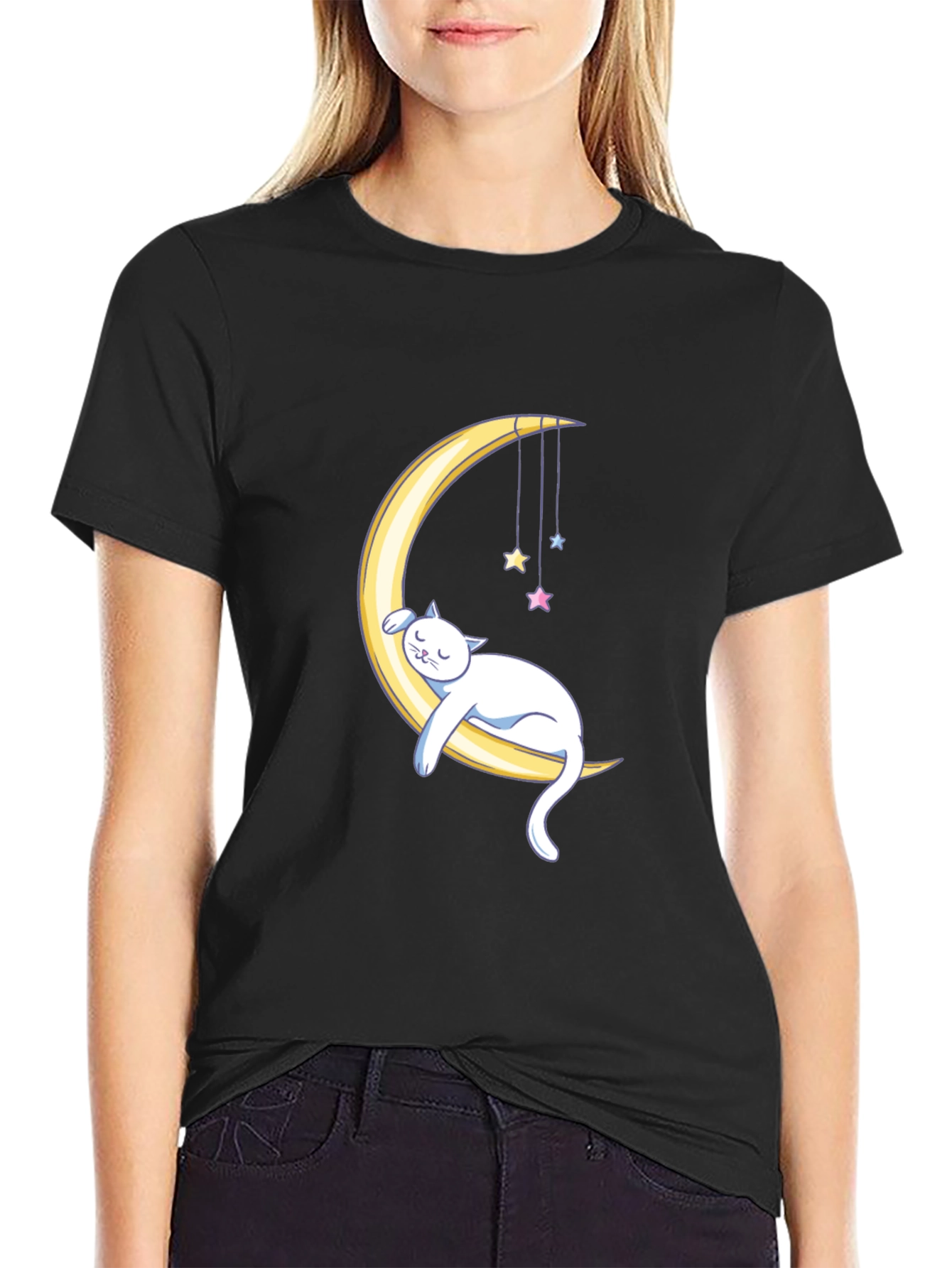 Cute Cat Moon Graphic T-Shirt