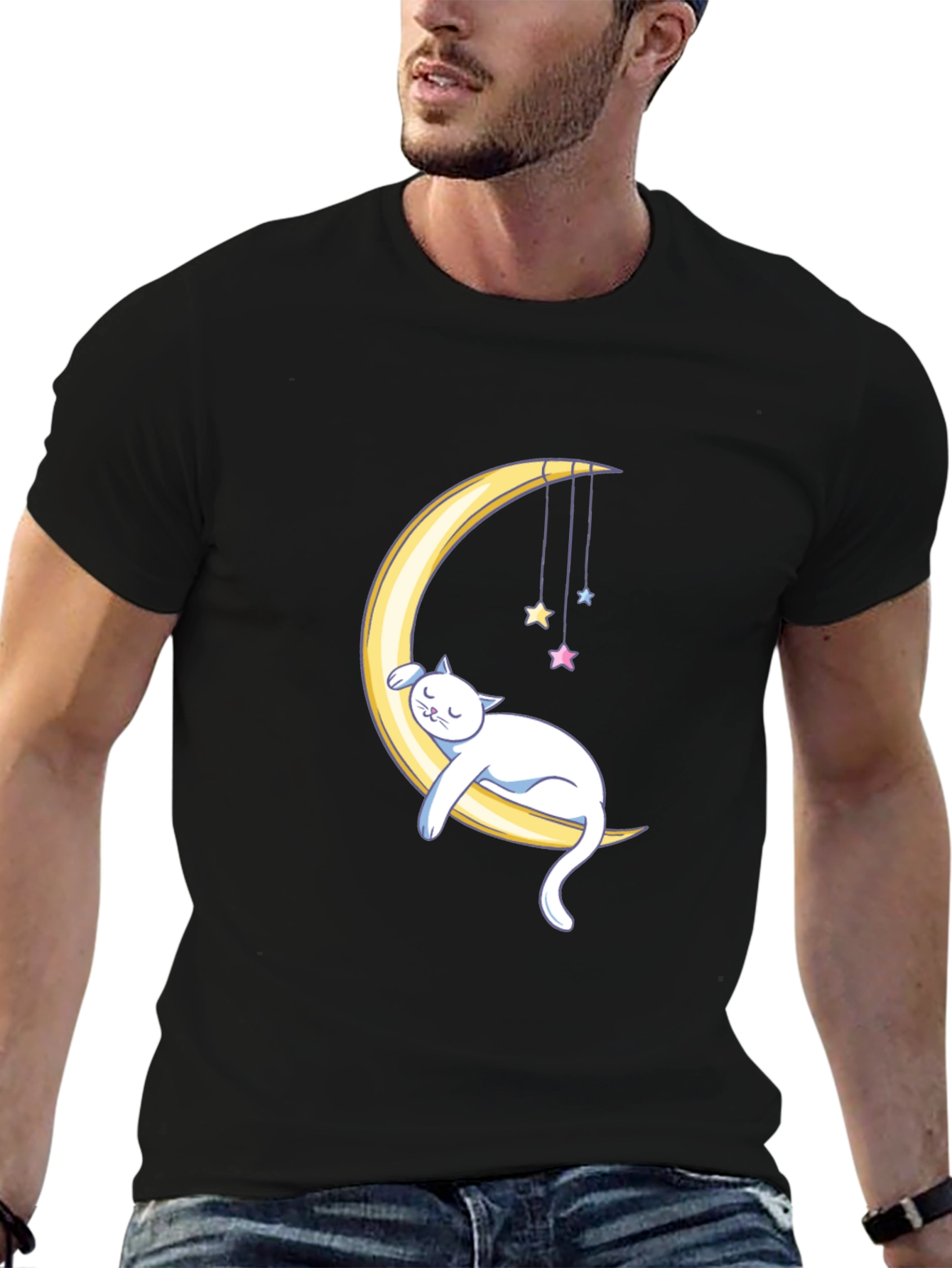 Cute Cat Moon Graphic T-Shirt