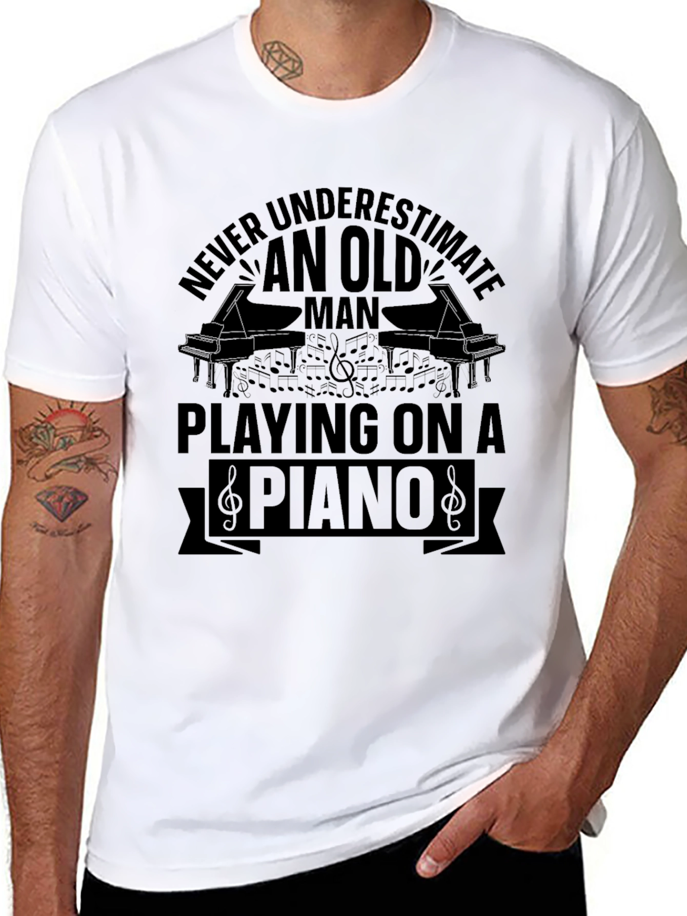 Old Man Piano Player T-Shirt - Music Lover Gift