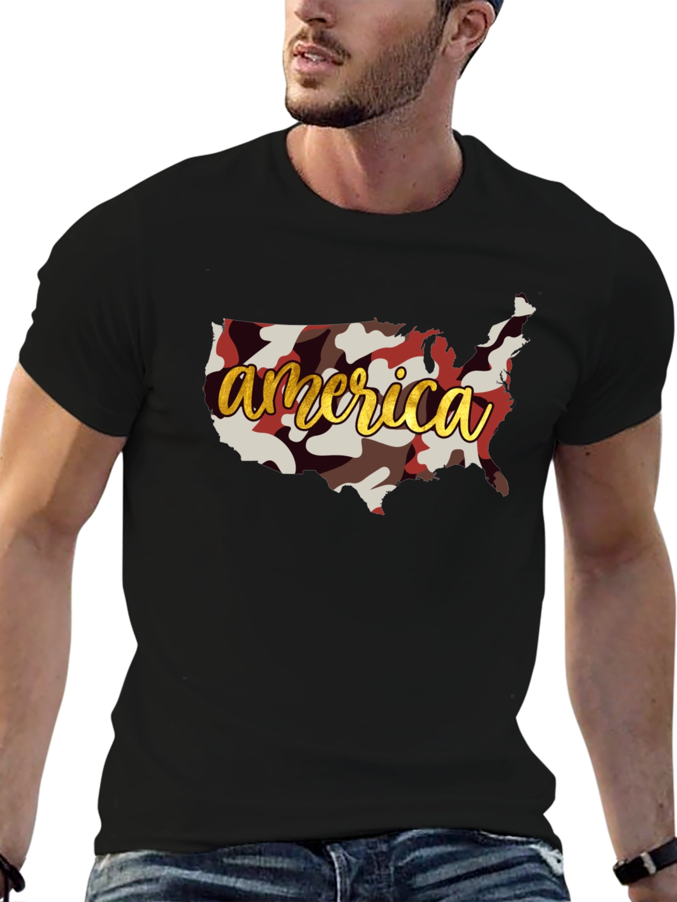 America Camo Map Graphic T-Shirt
