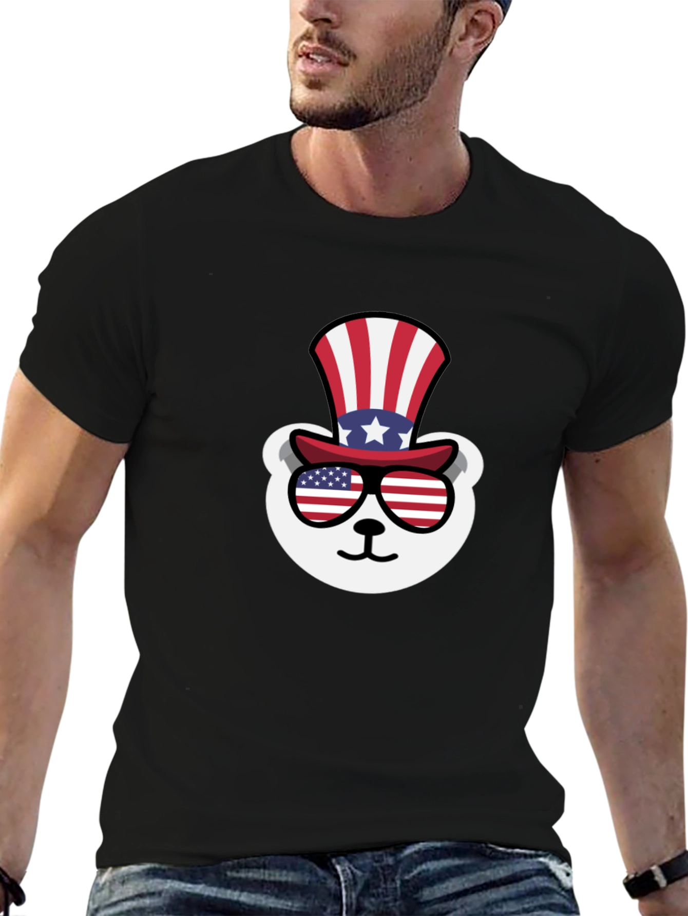 Patriotic Bear T-Shirt: Stars Stripes & Cool Shades!