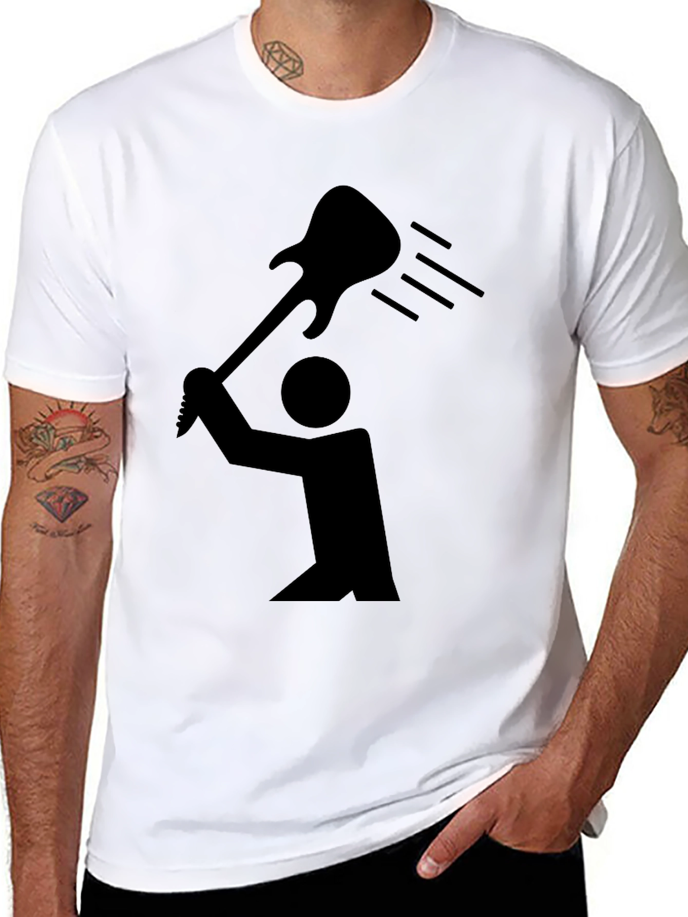 Guitar Smash Graphic Tee - Black Cotton Rocker T-Shirt