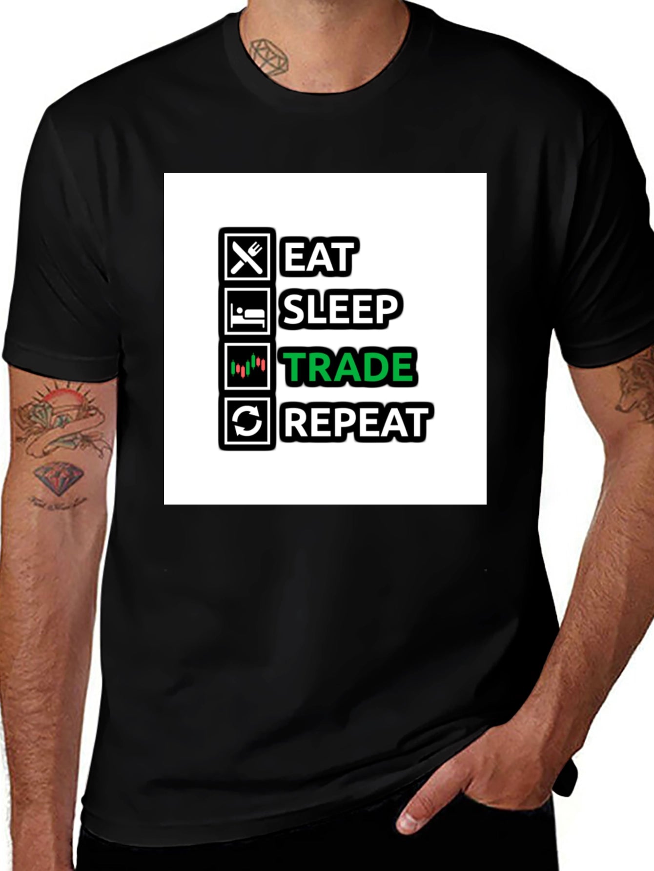 Eat Sleep Trade Repeat Black T-Shirt