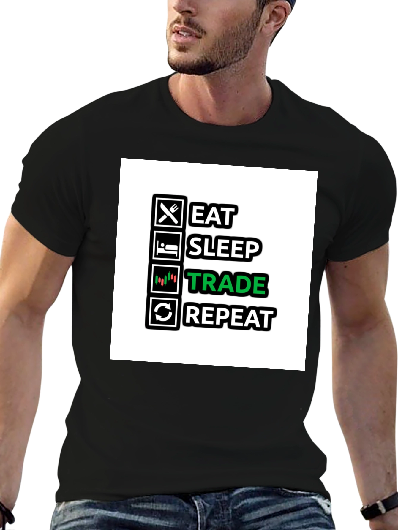 Eat Sleep Trade Repeat Black T-Shirt