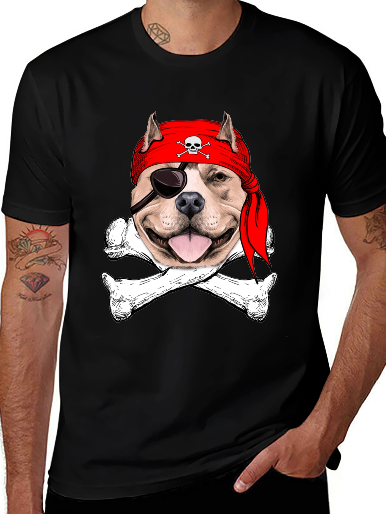 Pitbull Pirate T-Shirt: Dog Skull & Bones Tee