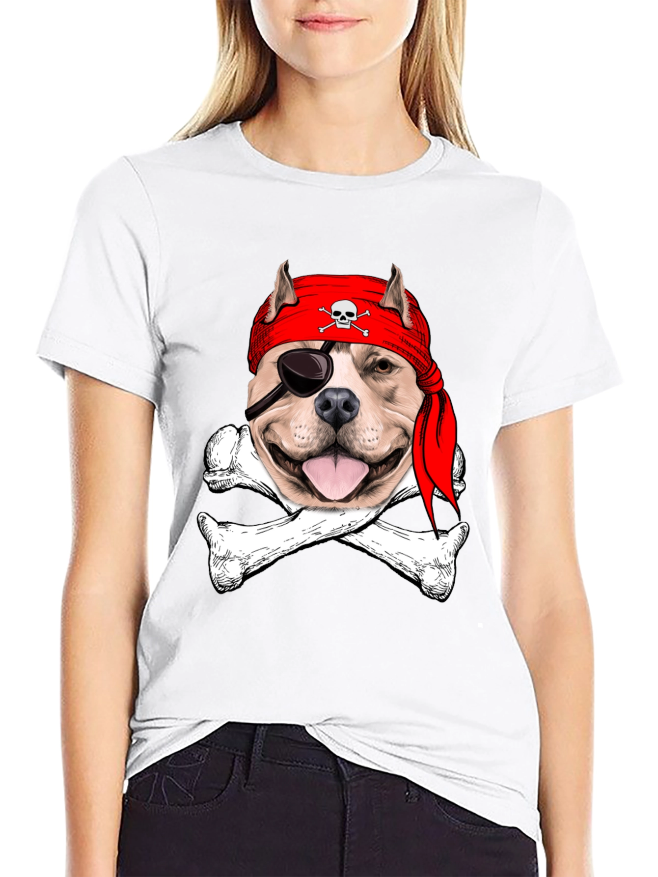 Pitbull Pirate T-Shirt: Dog Skull & Bones Tee