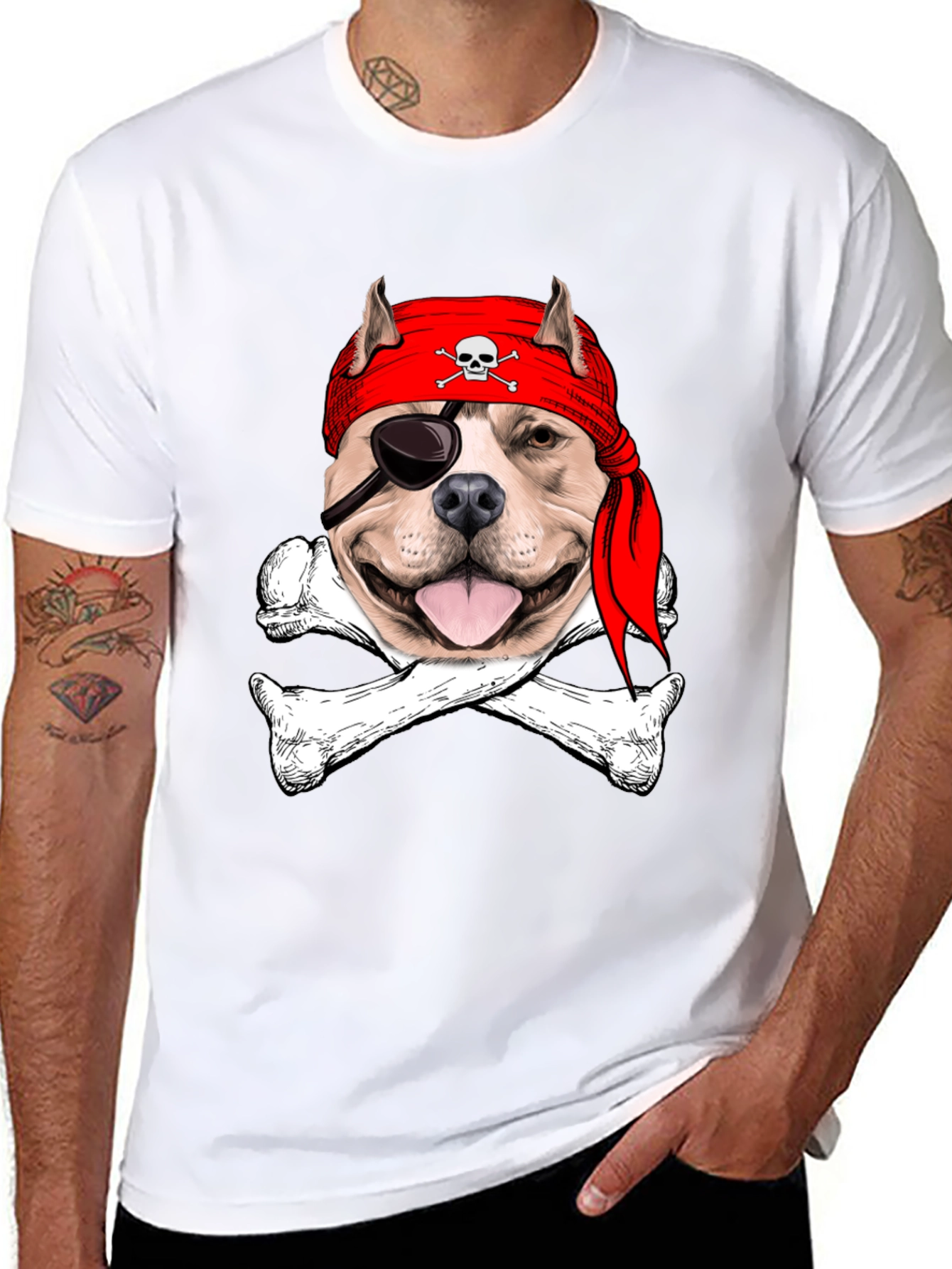 Pitbull Pirate T-Shirt: Dog Skull & Bones Tee