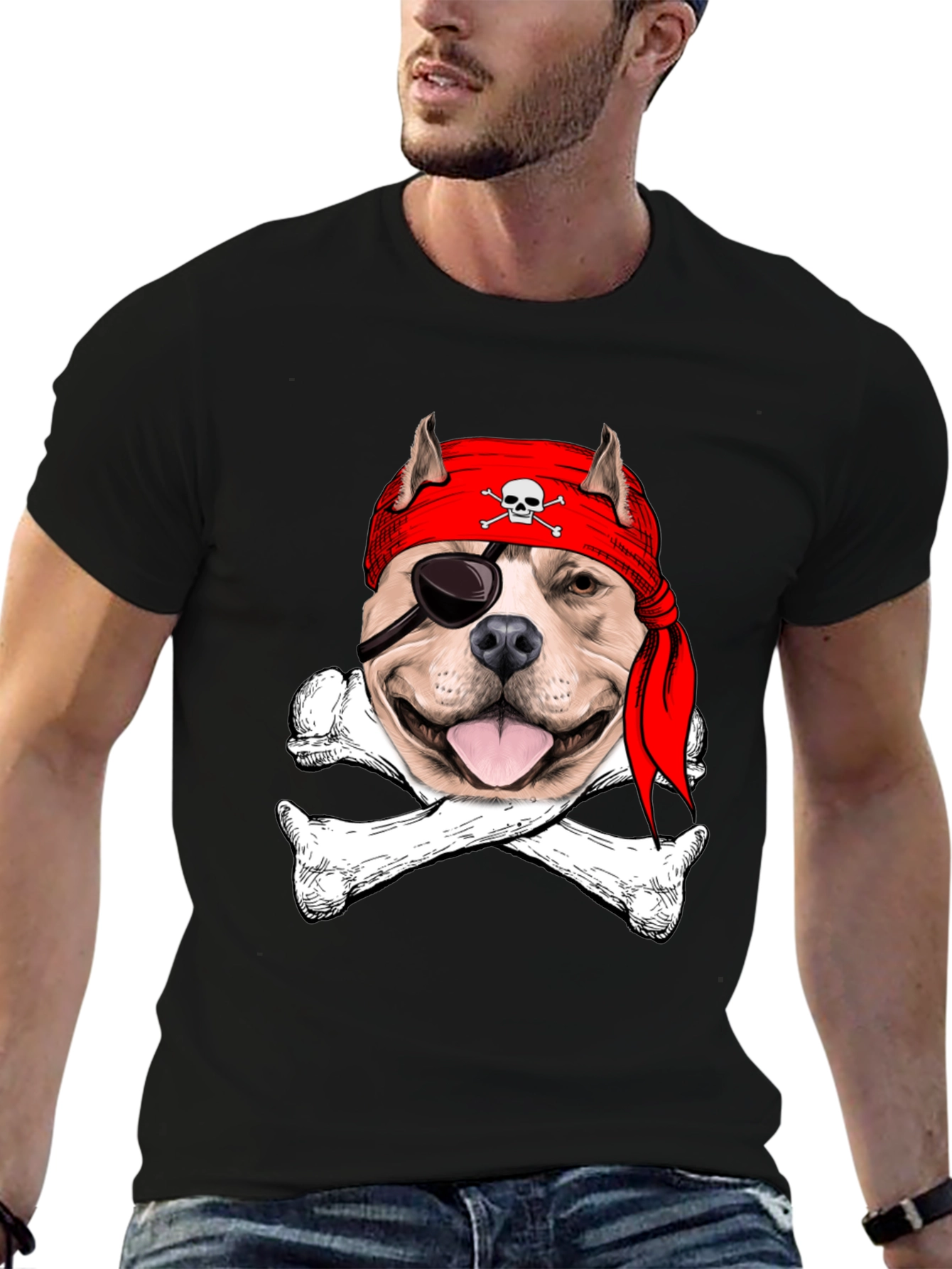 Pitbull Pirate T-Shirt: Dog Skull & Bones Tee