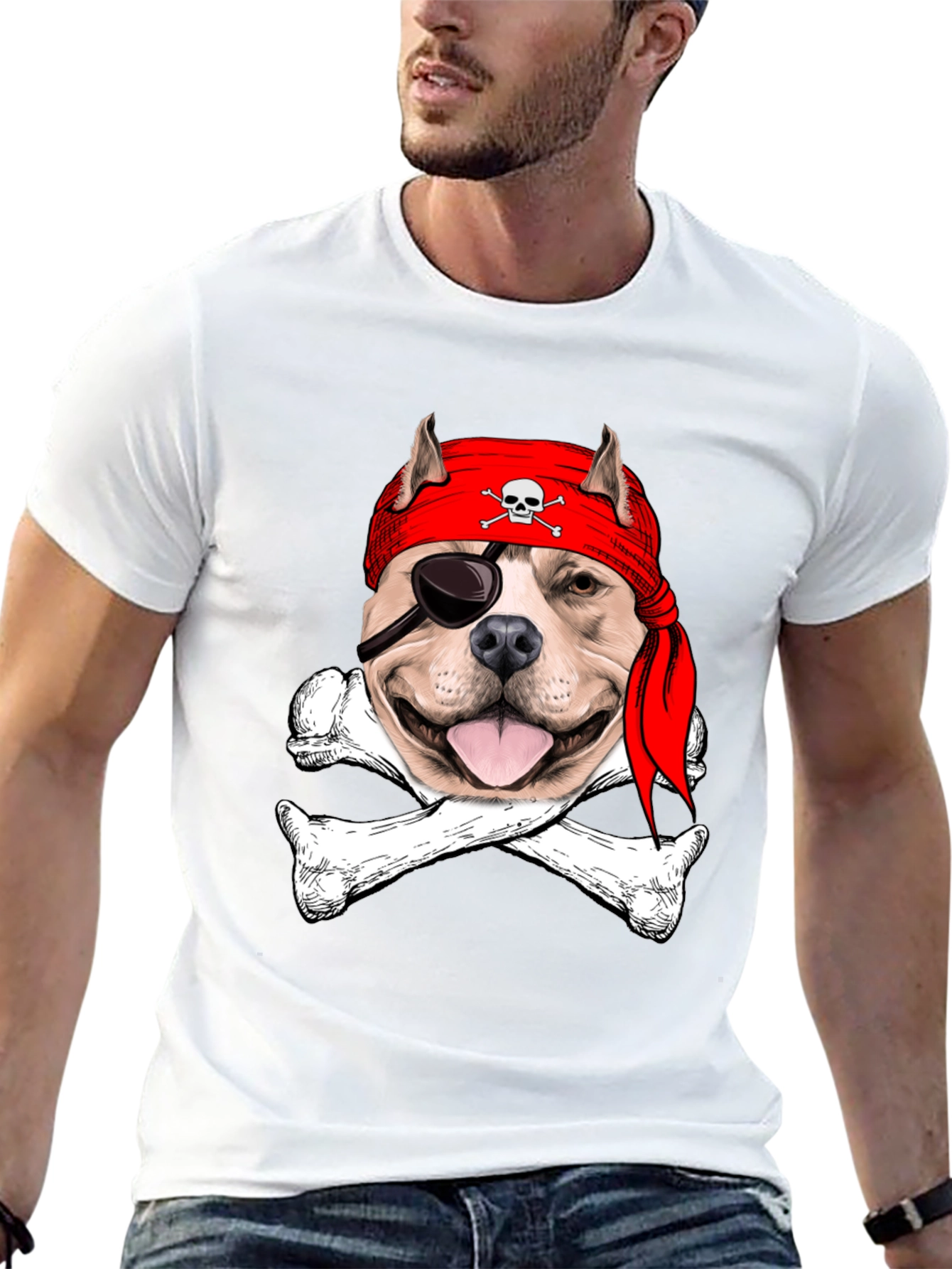 Pitbull Pirate T-Shirt: Dog Skull & Bones Tee