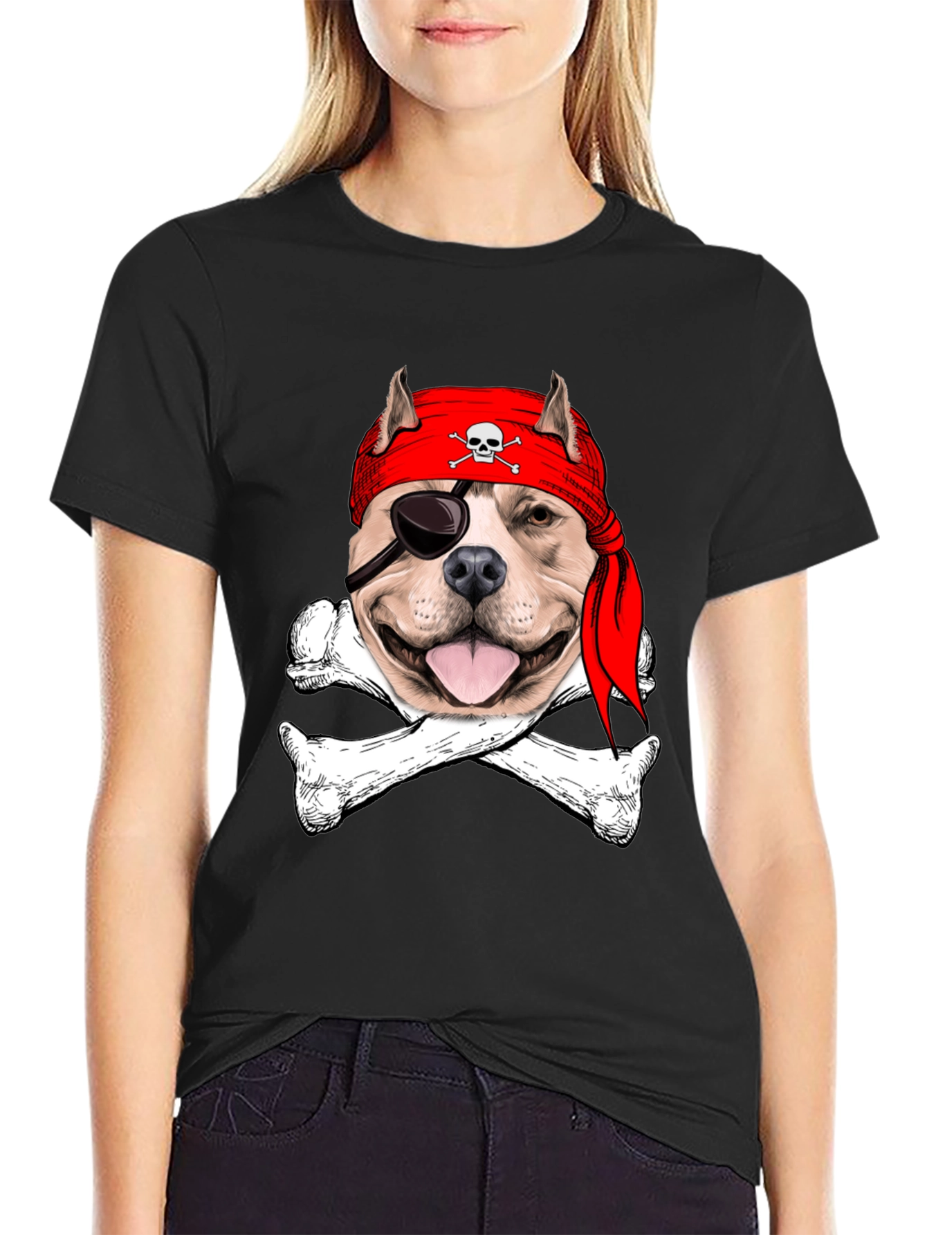 Pitbull Pirate T-Shirt: Dog Skull & Bones Tee