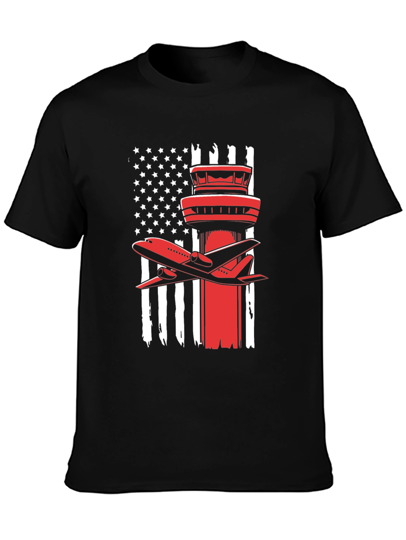 Patriotic Airplane T-Shirt: American Flag Airport Tower