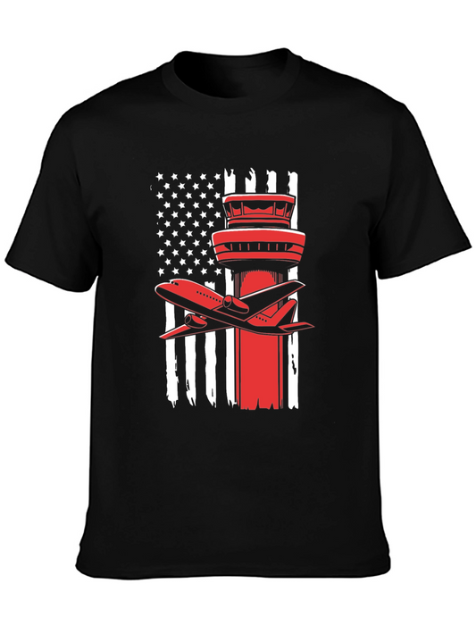 Patriotic Airplane T-Shirt: American Flag Airport Tower