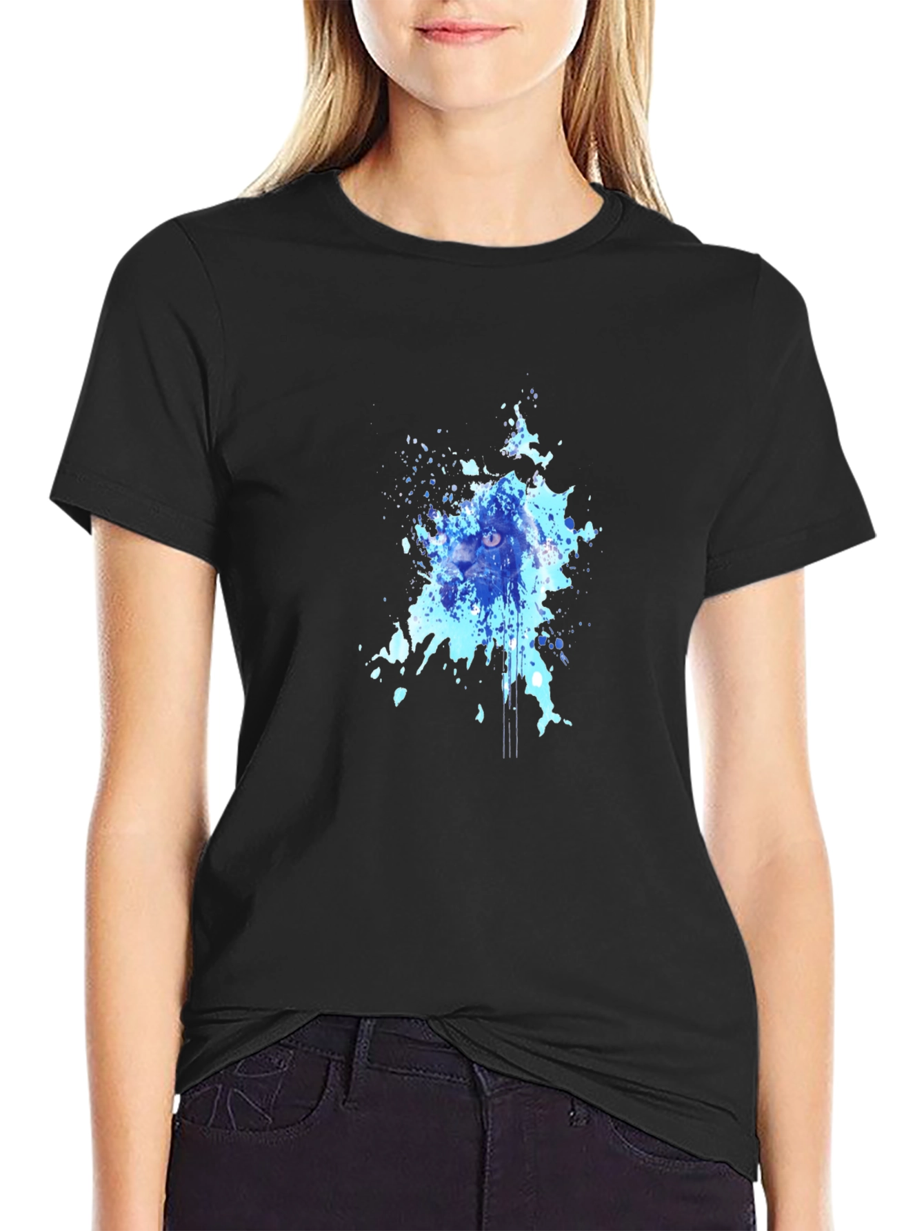 Abstract Cat Splash Tee - Black
