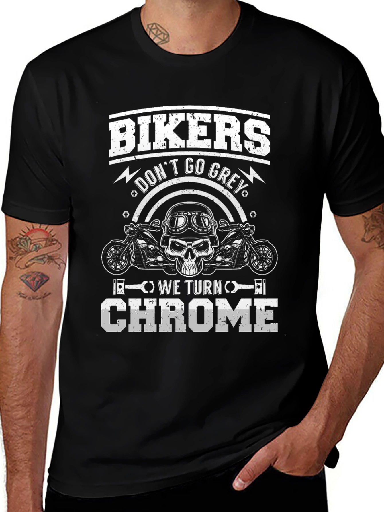Bikers Dont Go Grey We Turn Chrome Graphic Tee