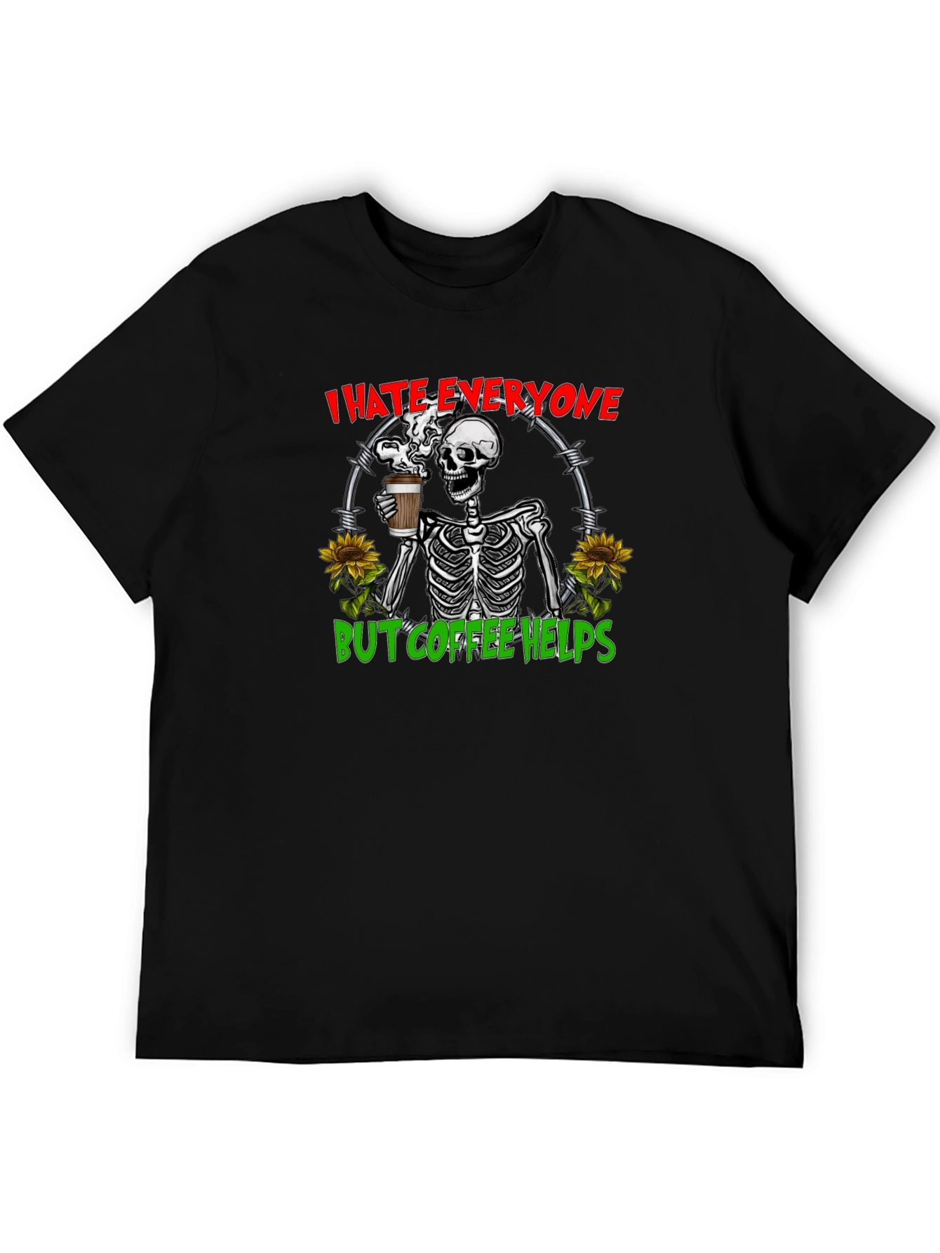 I Hate Everyone But Coffee Helps Skeleton Graphic Tee