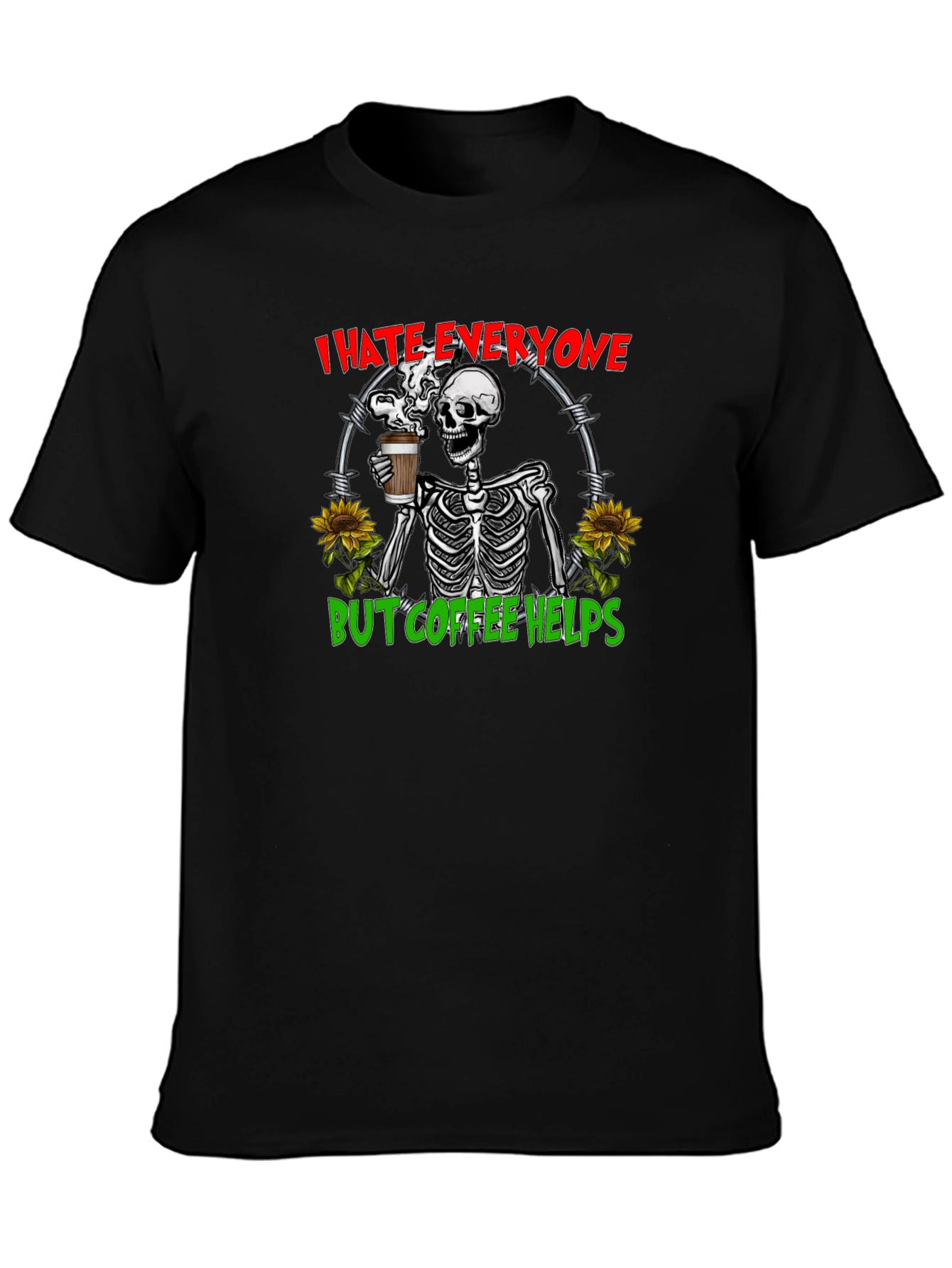 I Hate Everyone But Coffee Helps Skeleton Graphic Tee