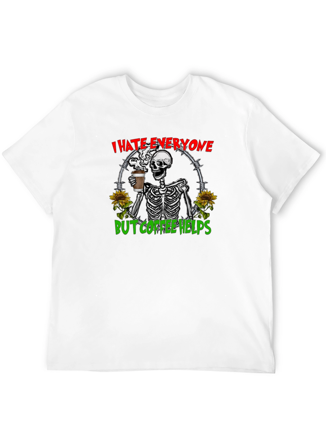 I Hate Everyone But Coffee Helps Skeleton Graphic Tee