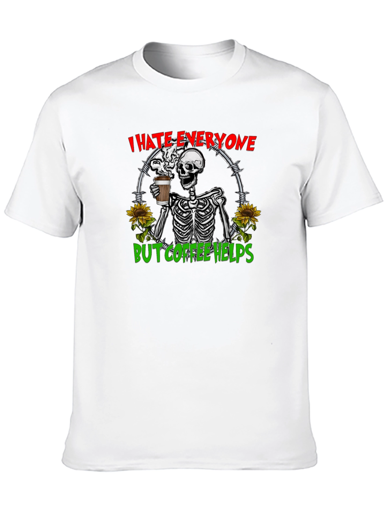 I Hate Everyone But Coffee Helps Skeleton Graphic Tee