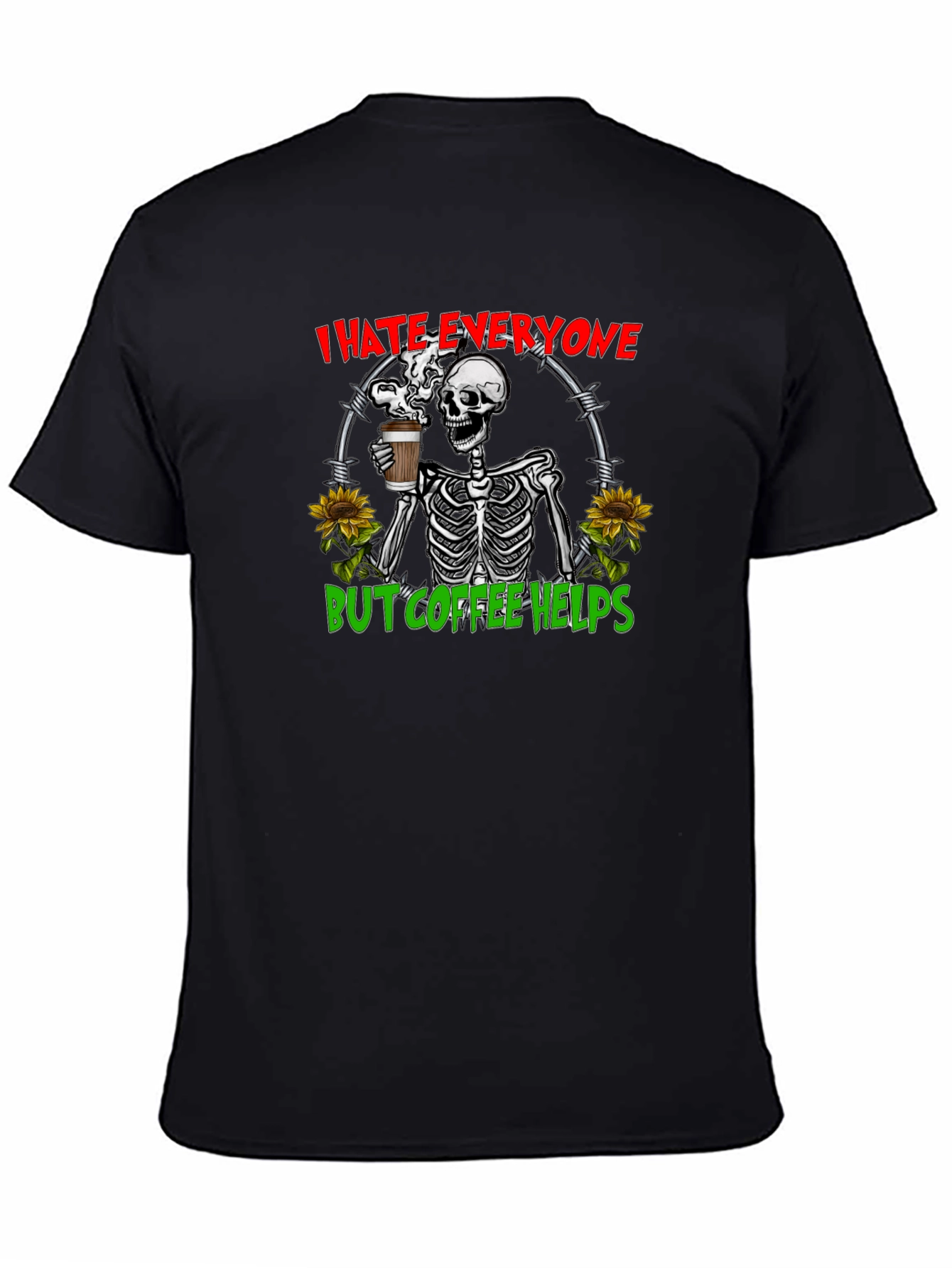 I Hate Everyone But Coffee Helps Skeleton Graphic Tee